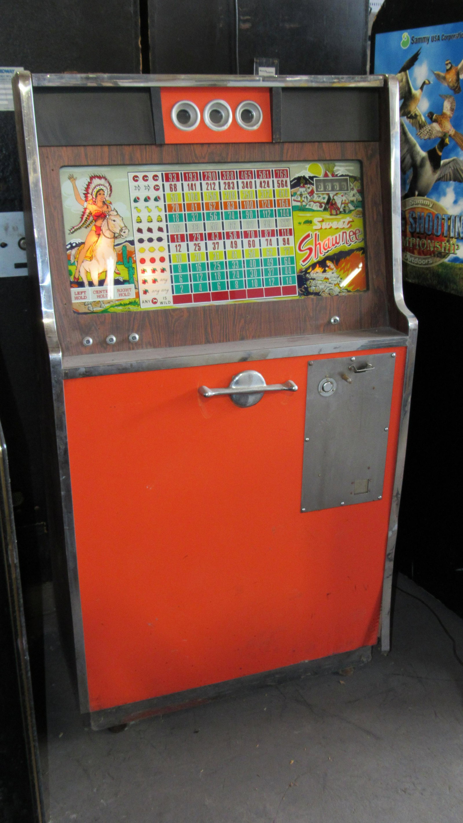 Sweet Shawnee Gambling Arcade Game: Sweet Shawnee Gambling Arcade Game. This item requires third party shipping or pickup arrangements to be made. Dimensions: 58 x 31 x 18