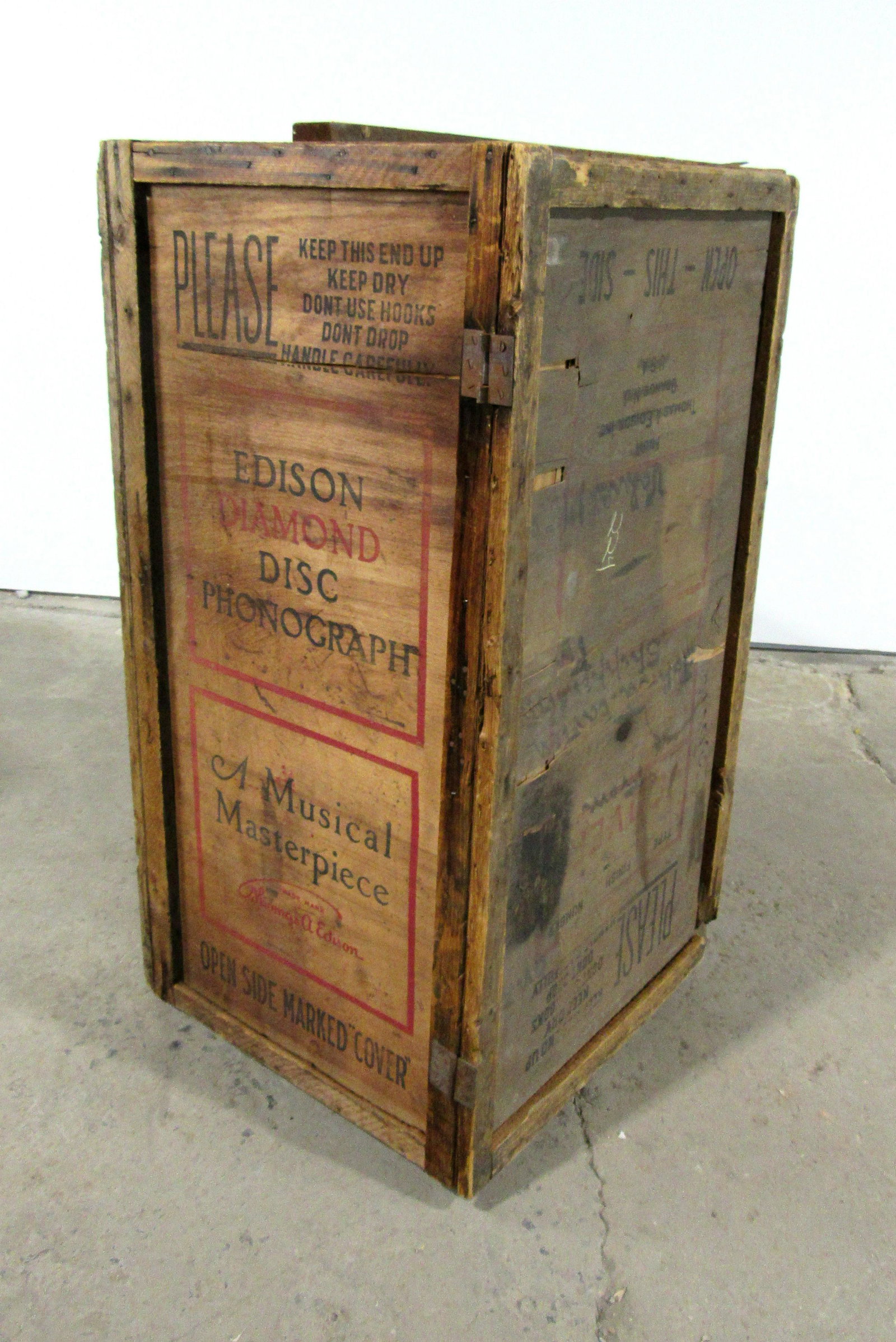 Original Edison Phonograph Crate: Original Edison Phonograph Crate. This item requires third party shipping or pickup arrangements to be made. Dimensions: 48 x 26 x 24