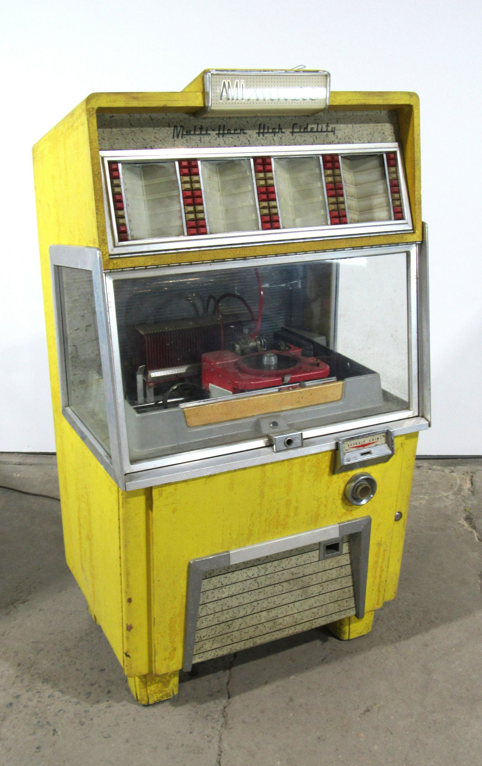 AMI Model F-80 Coin Operated Jukebox: AMI Model F-80 Coin Operated Jukebox, complete. This item requires third party shipping or pickup arrangements to be made. Dimensions: 61 x 33 x 27