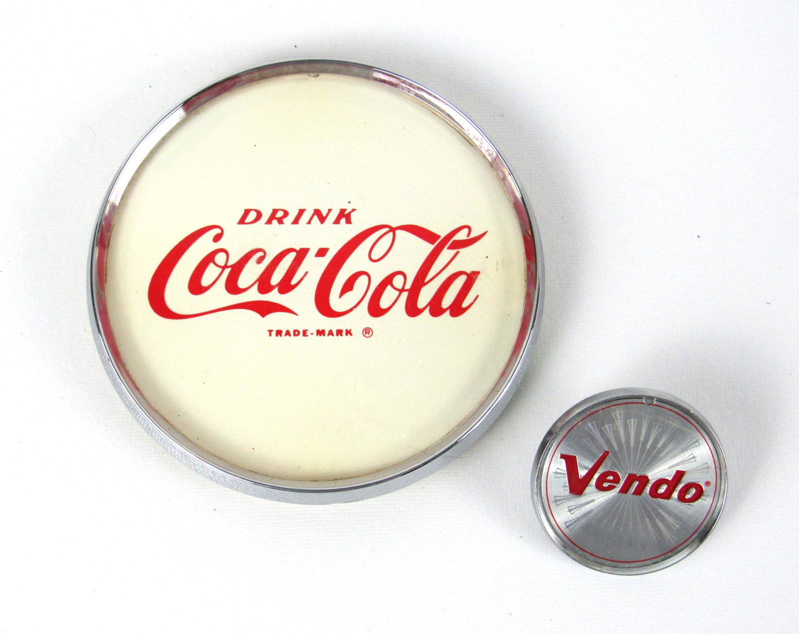 Coca Cola and Vendo Cooler Emblems: Coca Cola and Vendo Cooler Emblems. In-house shipping available. Coke Dimensions: 5.5"