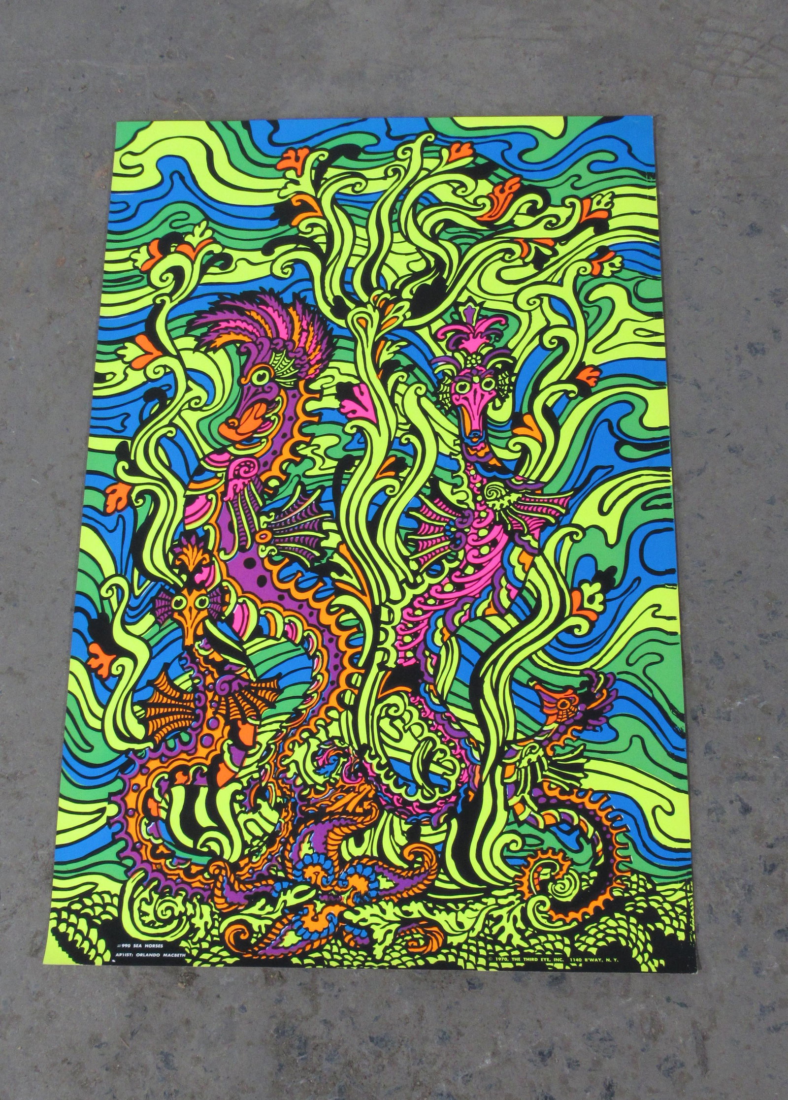 Original 1970 The Third Eye Blacklight Poster Seahorses: Original The Third Eve Blacklight Poster, #990 Seahorses. In house shipping available. Dimensions: 33 x 21