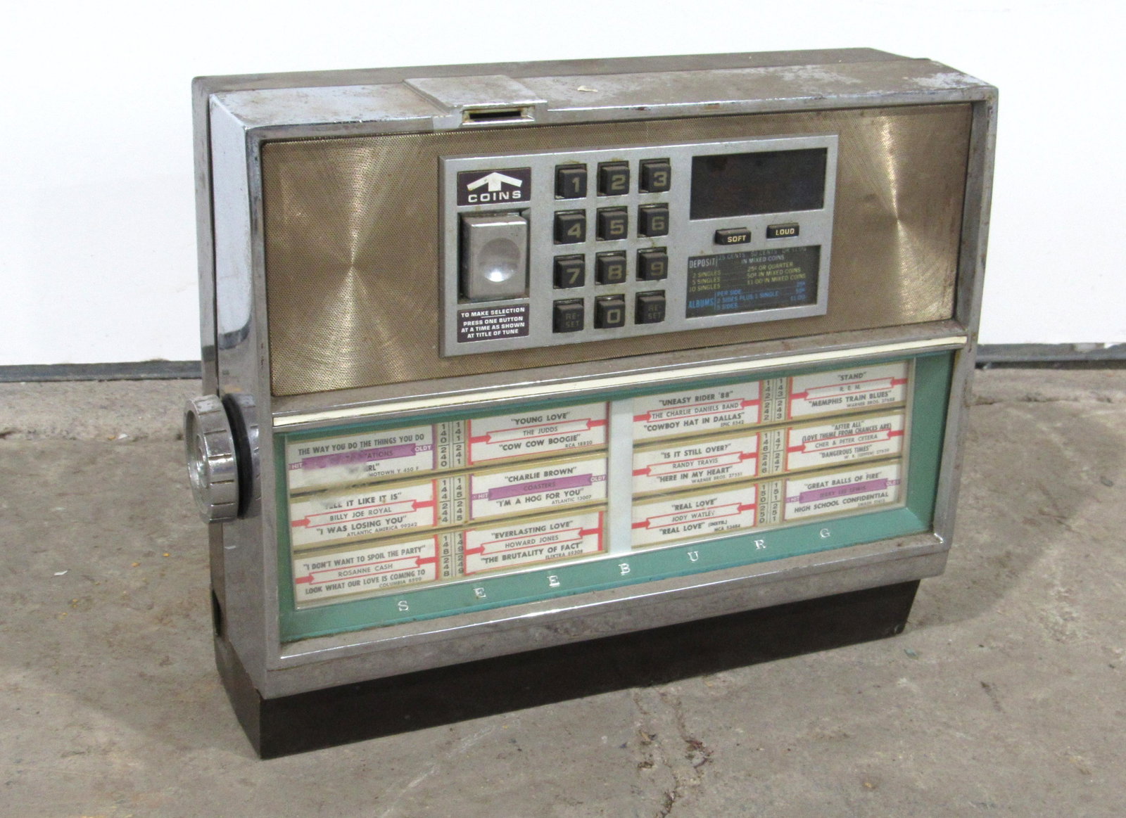 Seeburg Coin Operated Wallbox: Seeburg Coin Operated Wallbox, no key. This item requires third party shipping or pickup arrangements to be made. Dimensions: 14 x 17.5 x 6