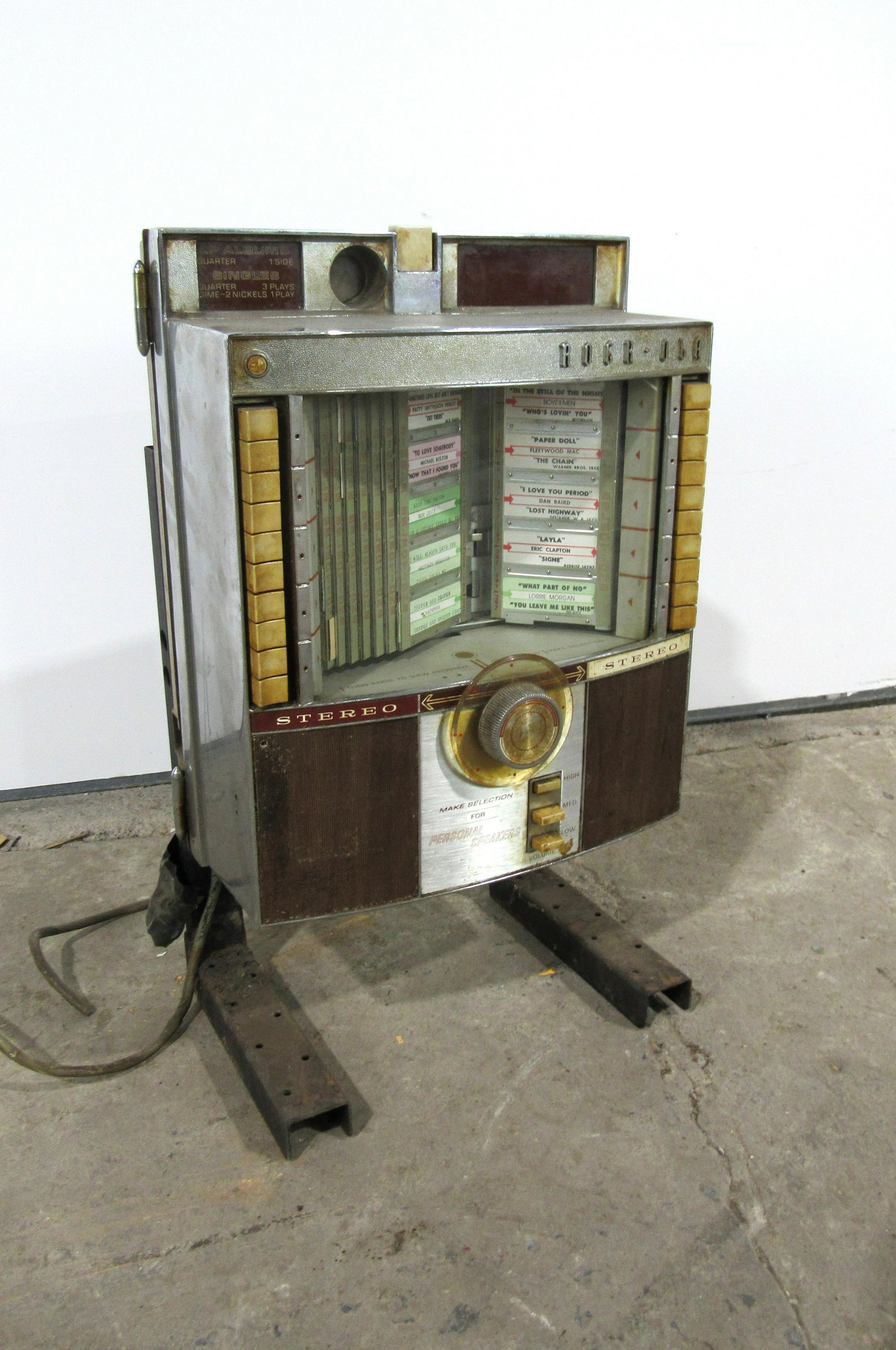 Rockola Model 504 Wallbox on Bracket: Rockola Model 504 Wallbox on Bracket, no key. This item requires third party shipping or pickup arrangements to be made. Dimensions: 22 x 13.5 x 9