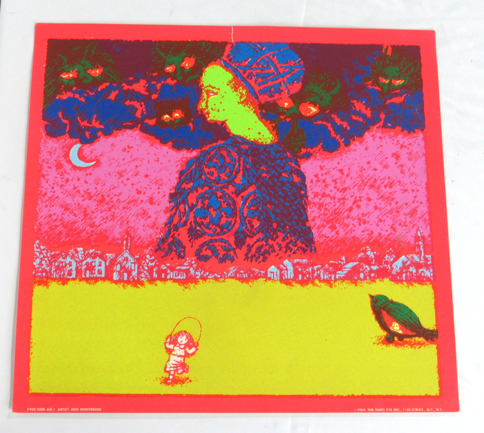 Original 1969 #930 Here I Am The Third Eye Black Light: Original The Third Eye Blacklight Poster #930 "Here Am I" by Beni Montresor. Some Imperfections/ rips. In-house shipping available. Approx Dimensions: 20.5 x 22