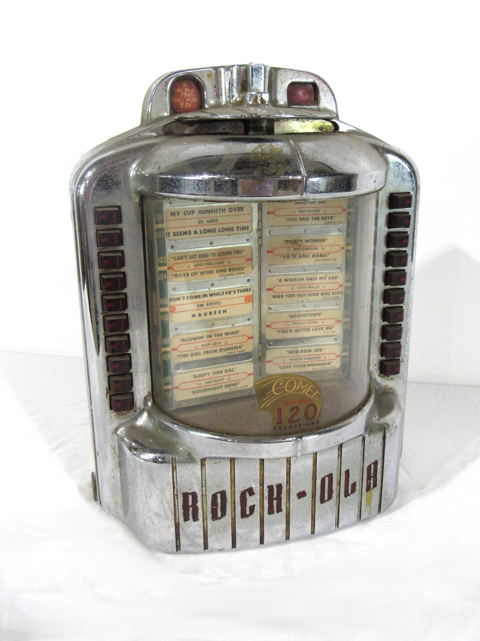 Rockola Comet 120 Select Coin Operated Wallbox: Rockola Comet 120 Select Coin Operated Wallbox, no key. This item requires third party shipping or pickup arrangements to be made. Dimensions: 14.5 x 11 x 5