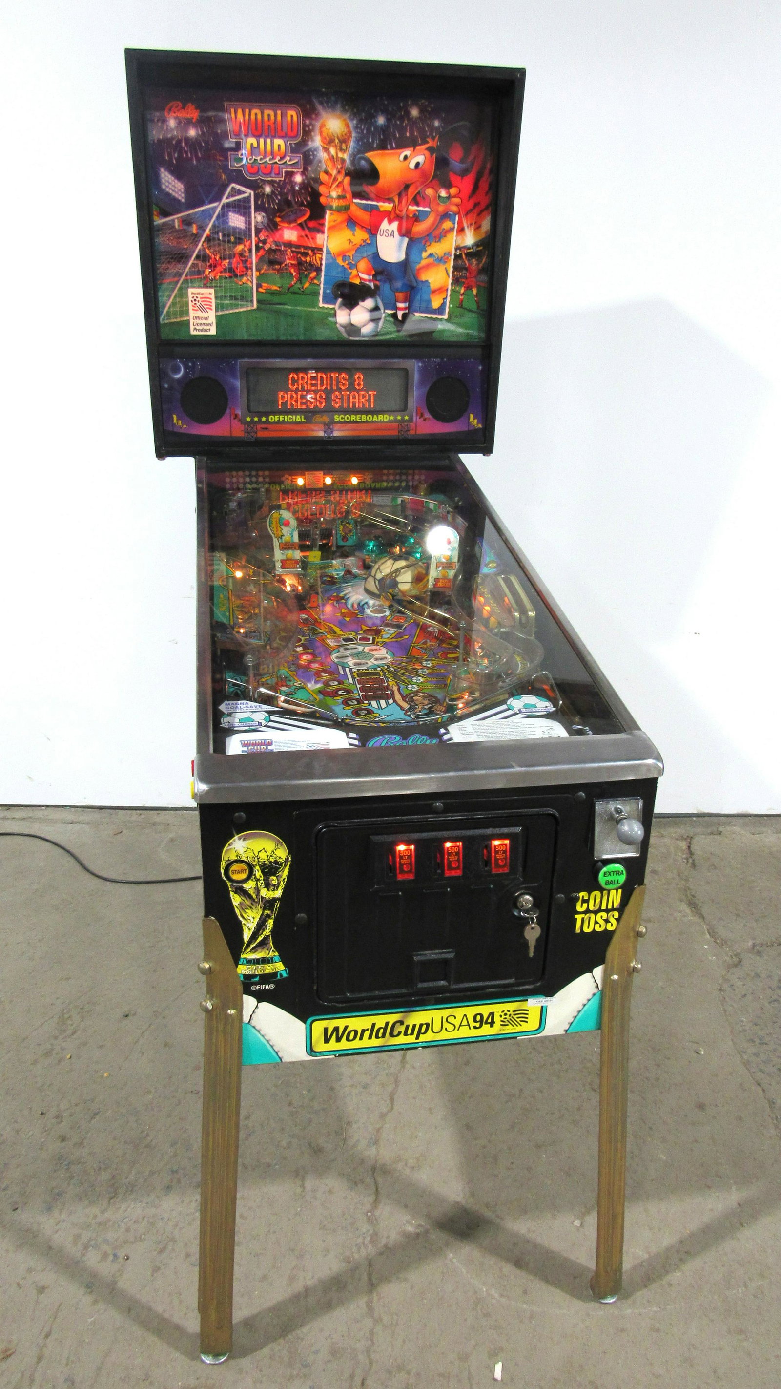 Bally World Cup Soccer Pinball Machine: Bally World Cup Soccer Pinball Machine. Working. This item requires third party shipping or pickup arrangements to be made. Dimensions: 76 x 29 x 56