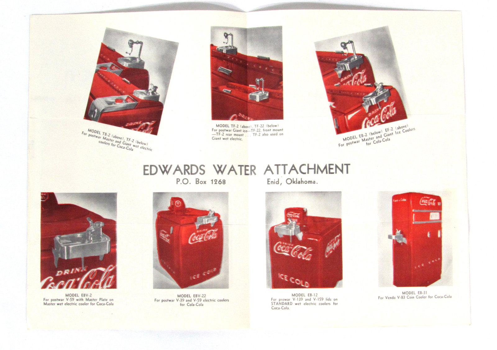 Original Edwards Water Attachment Flyer for Coca Cola: Original Edwards Water Attachment Flyer for Coca Cola Coolers. In-house shipping available.