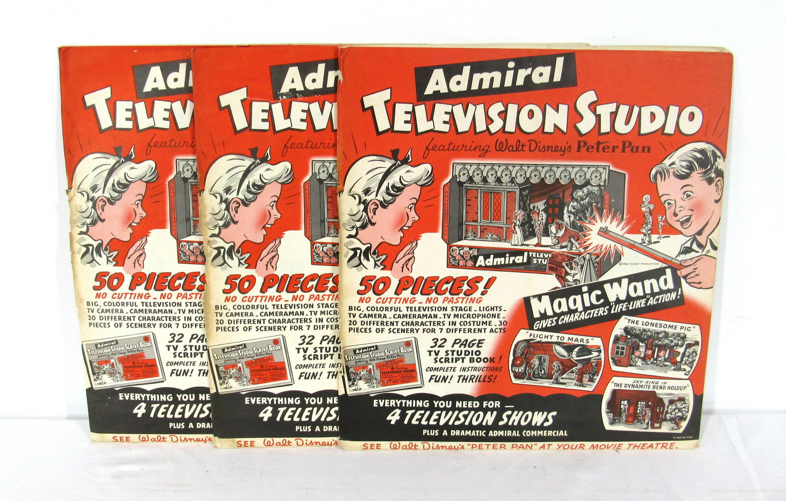3 Admiral Television NOS Walt Disney Peter Pan Diorama: Three Admiral Television NOS Walt Disney Peter Pan Diaroma. In-house shipping available. Dimensions of one folder: 16 x 17