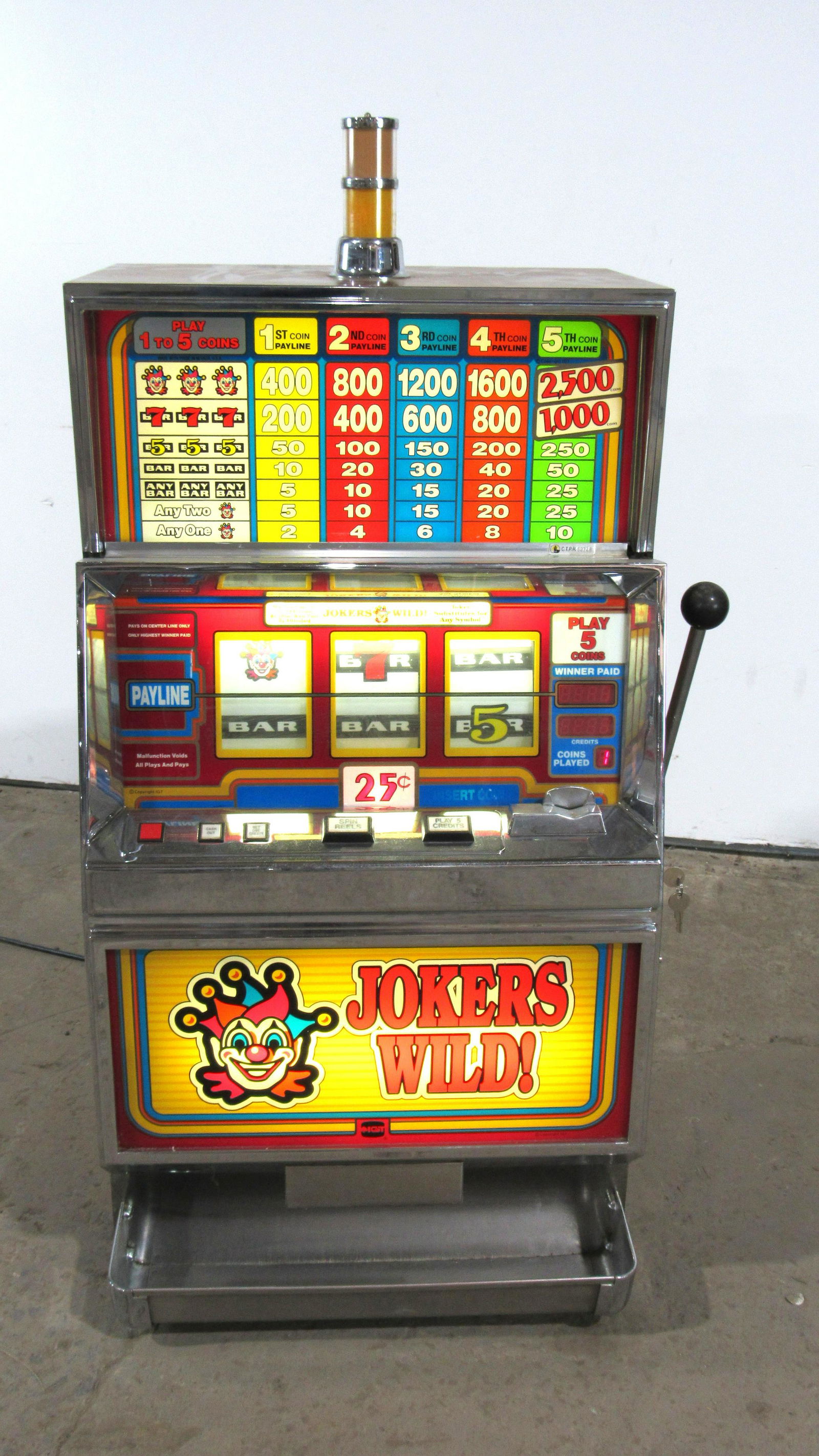 IGT Jokers Wild Coin Operated Slot Machine: IGT Jokers Wild Coin Operated Slot Machine. Working. This item requires third party shipping or pickup arrangements to be made. Dimensions: 47 x 24 x 22