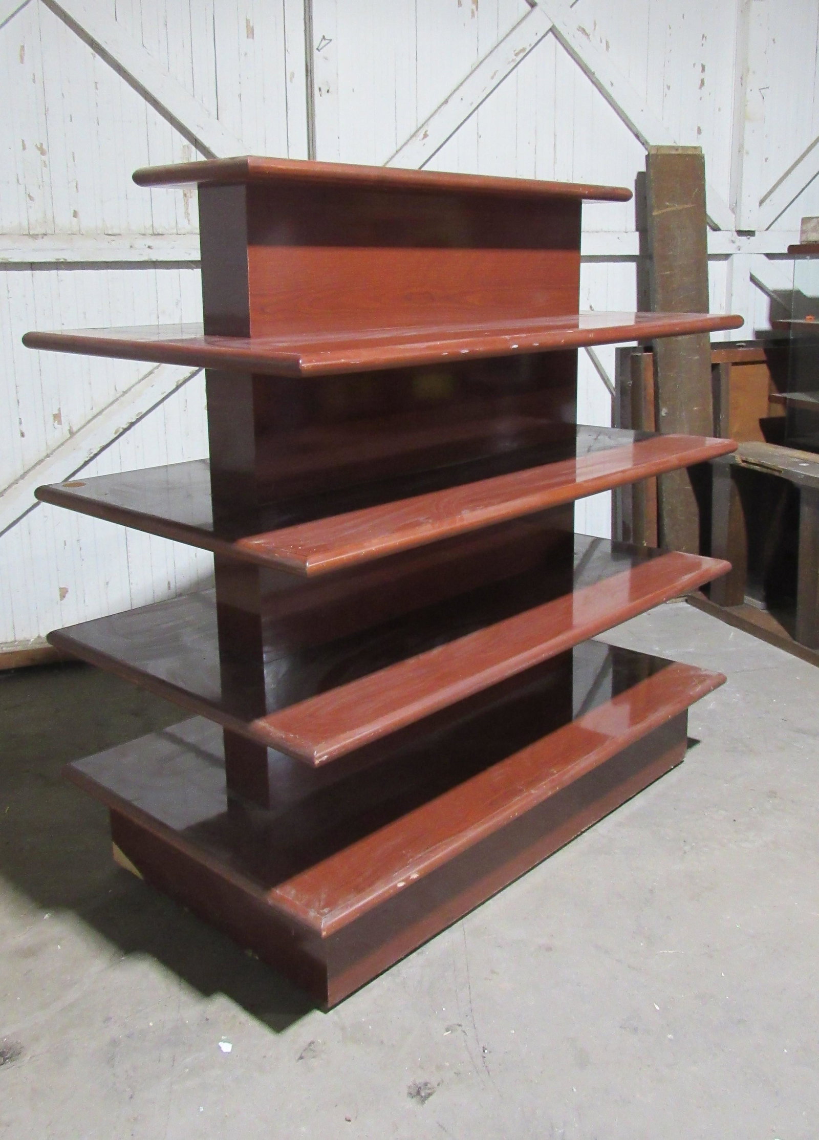 Tiered Store Display Shelf, Lot 2: Tiered Store Display Shelf, Lot 2. This item requires third party shipping or pickup arrangements to be made. Dimensions: 64 x 60 x 36