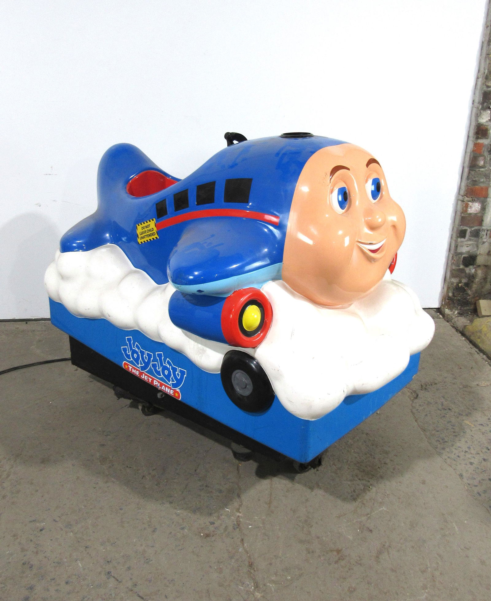 Jay Jay The Jet Plane Coin Operated Kiddie Ride: Jay Jay The Jet Plane Coin Operated Kiddie Ride, untested. This item requires third party shipping or pickup arrangements to be made. Dimensions: 40 x 42 x 56