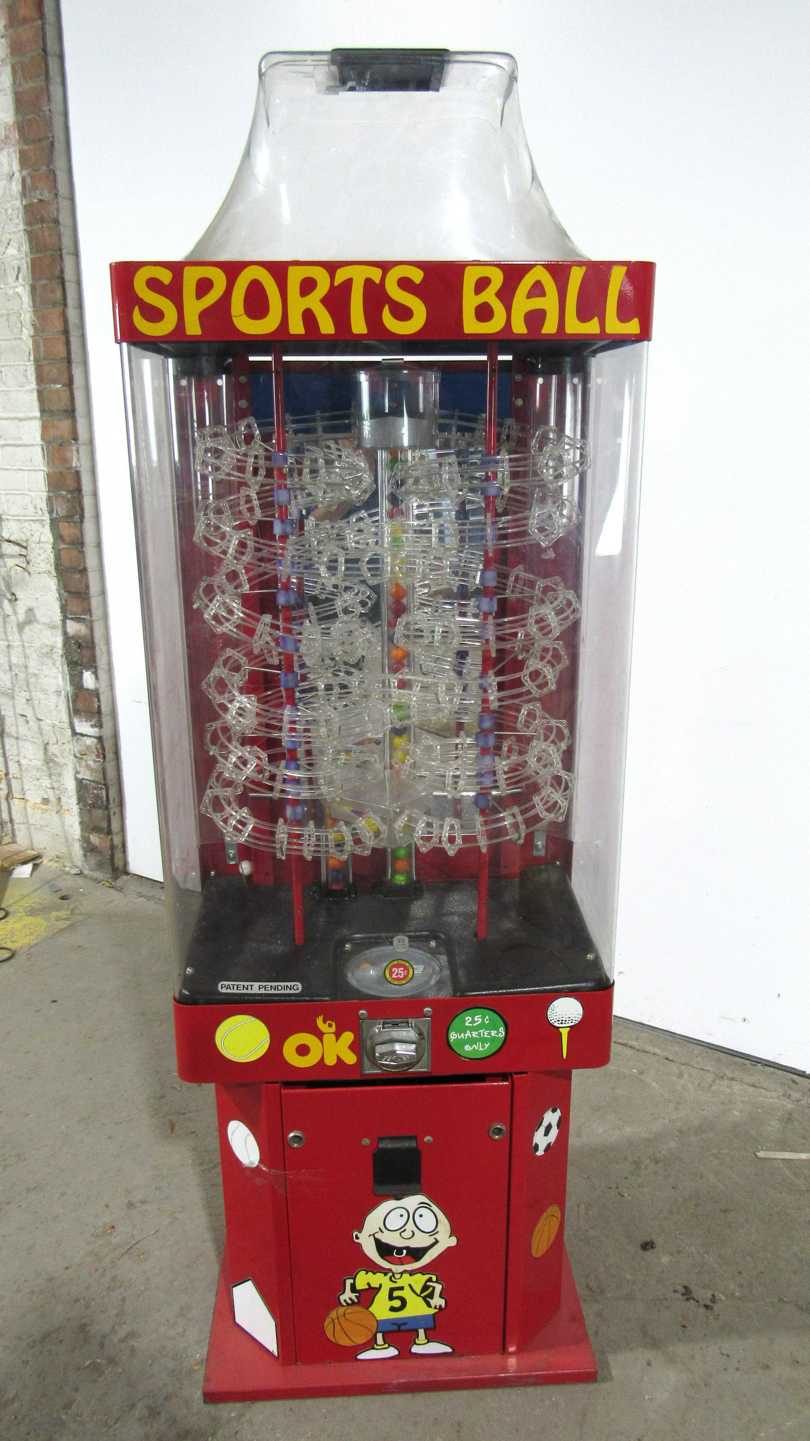 Rugrats Themed Sports Ball Gumball Vending Machine: Rugrats Themed Coin Operated Sports Ball Gumball Vending Machine, Lot 3. Locks not included. This item requires third party shipping or pickup arrangements to be made. Dimensions: 69x 23 x 14