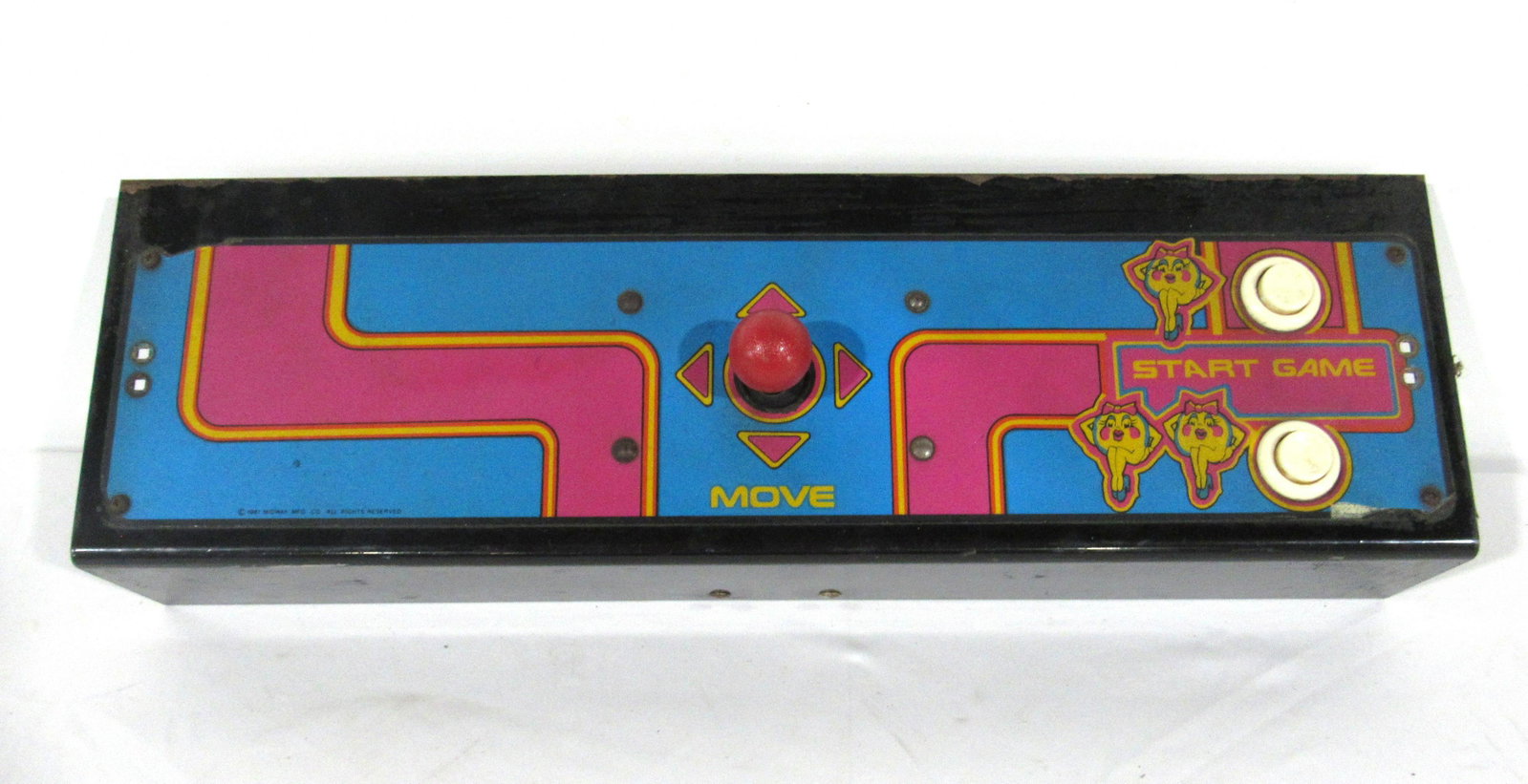 Bally Ms. Pac-Man Control Panel: Bally Ms. Pac-Man Control Panel. This item requires third party shipping or pickup arrangements to be made. Dimensions: 7 x 23 x 5