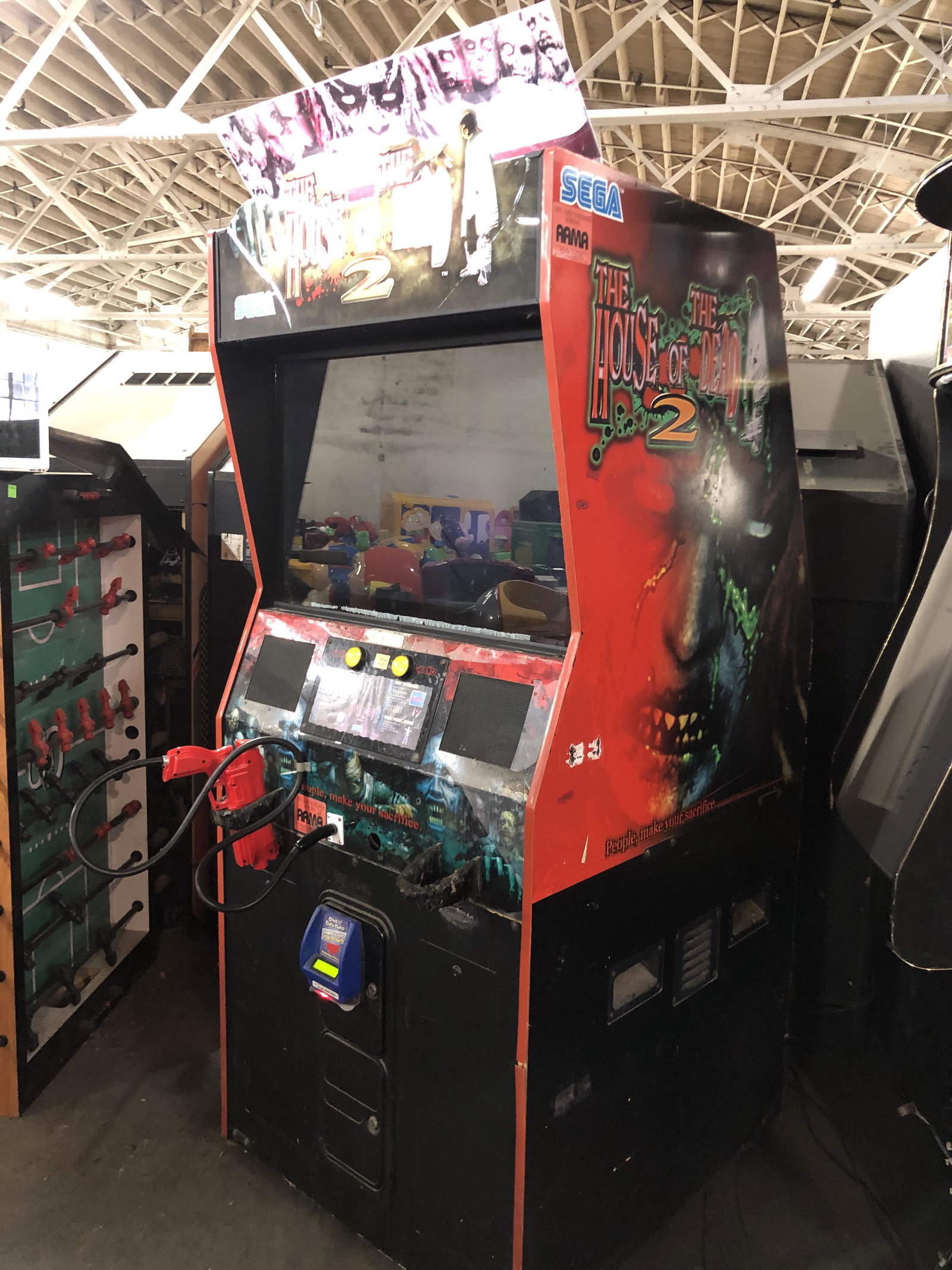 Sega The House of The Dead 2 from Indiana Beach: Sega The House of The Dead 2 from Indiana Beach Amusement Park. Working, currently running on card swipe. Only one gun. This item requires third party shipping or pickup arrangements to be made. Dimen
