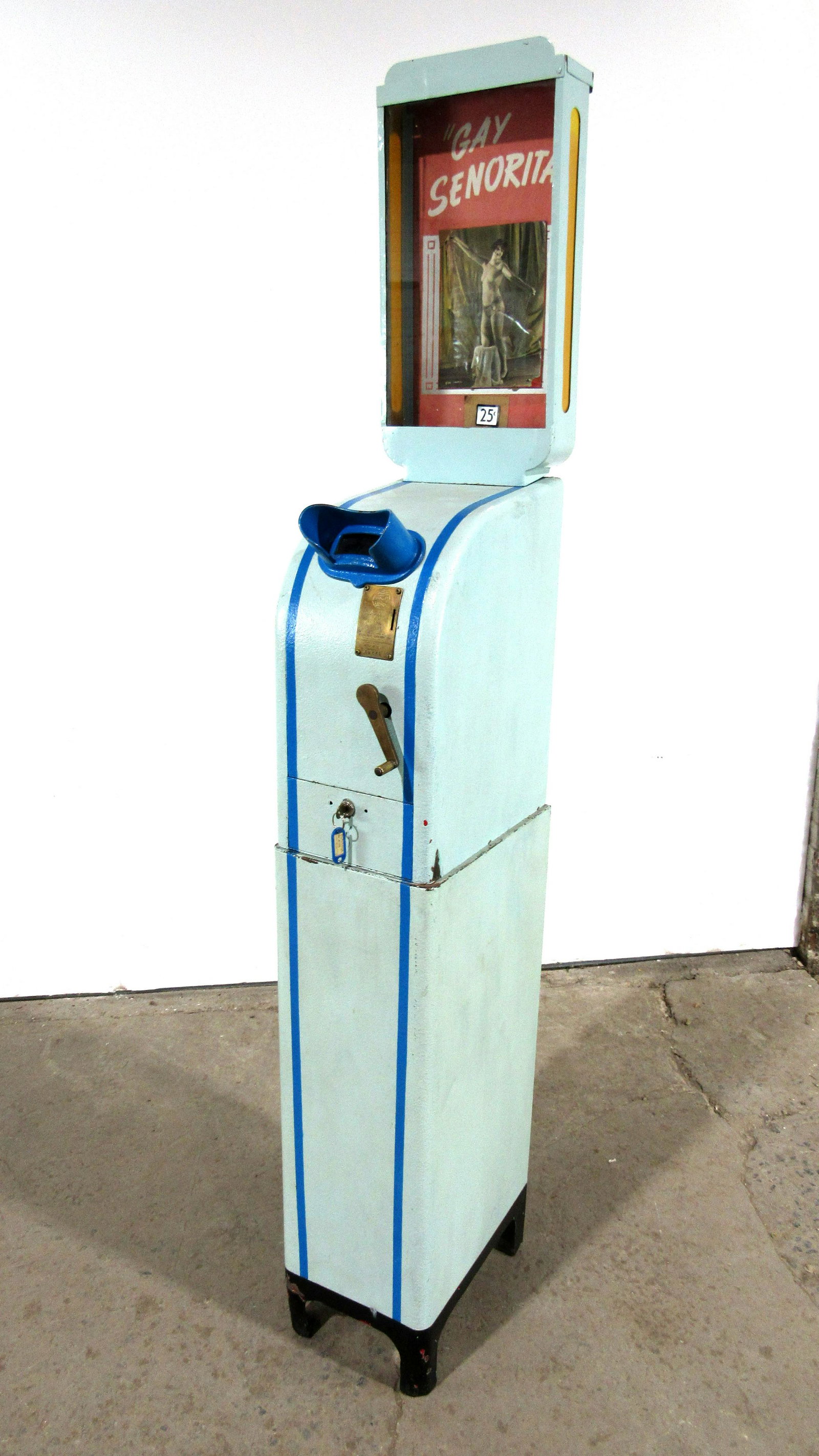 Mutoscope "Gay Senorita" Coin Operated Arcade, Model S: Mutoscope "Gay Senorita" Coin Operated Arcade, Model S. Working. This item requires third party shipping or pickup arrangements to be made. Dimensions: 76 x 10.5 x 15.5