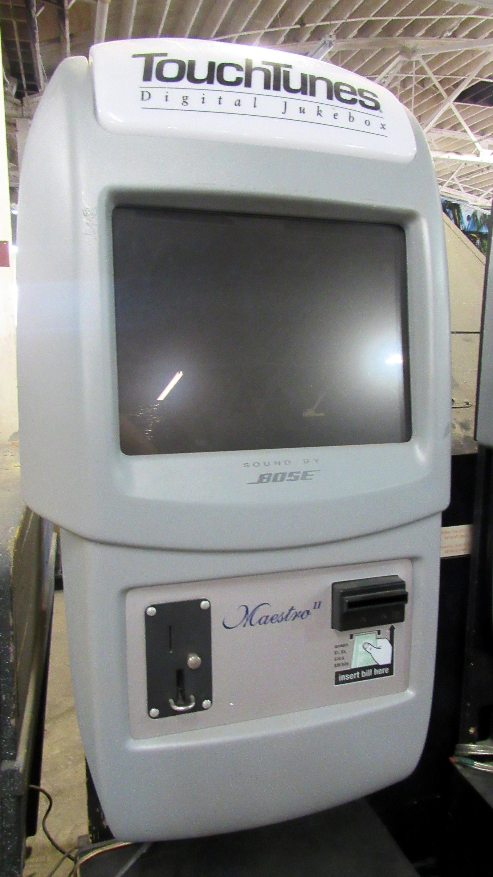 Touch Tunes Maestro II Digital Internet Jukebox: Touch Tunes Maestro II Digital Internet Jukebox with Bose Sound, Untested. Locked, no keys. Dimensions: 74 x 23 x 16