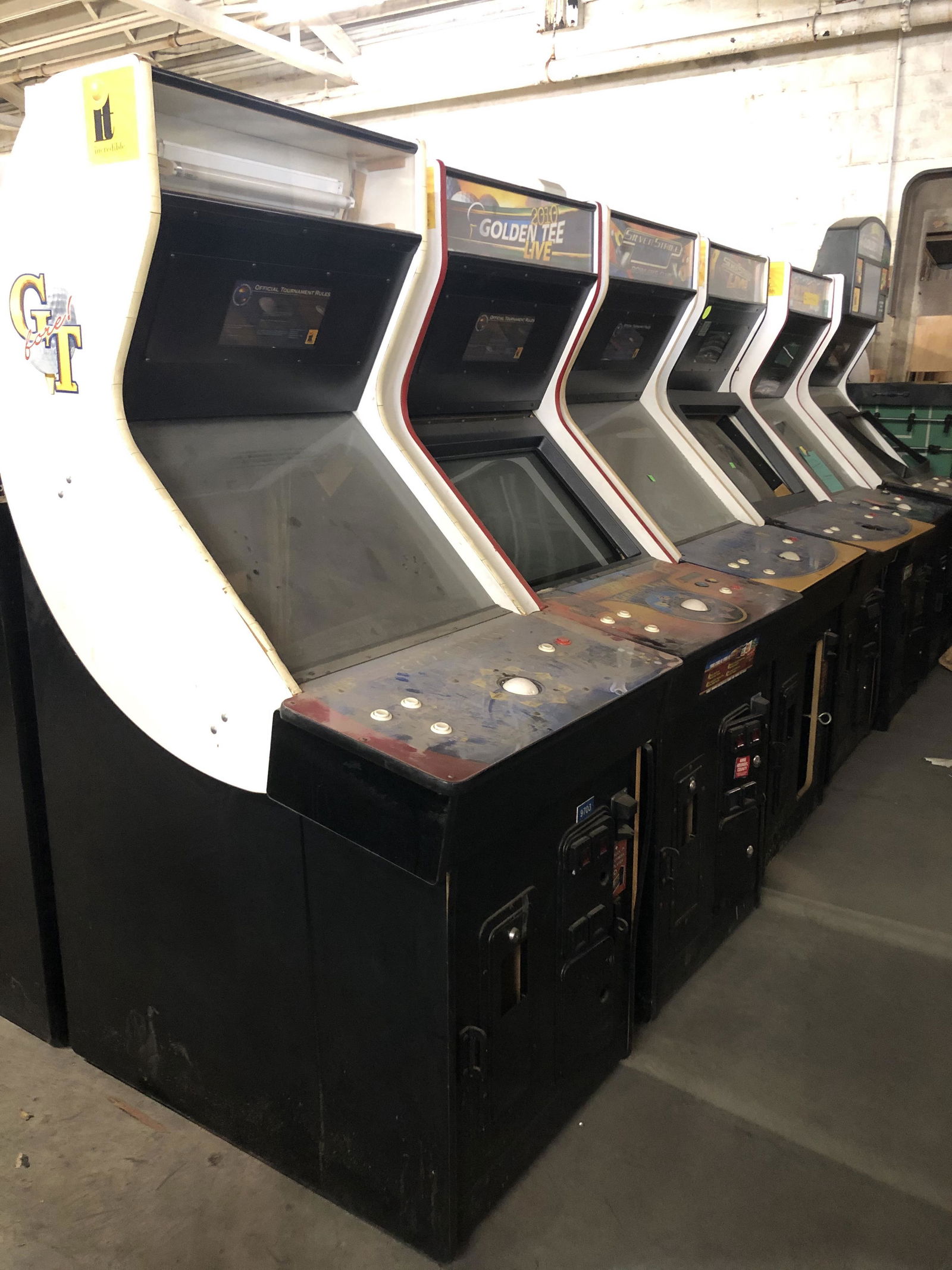 Five Silver Strike / Golden Tee Arcade Games: Five Silver Strike / Golden Tee Arcade Games for Conversions. Missing boards, 4 have monitors. Buyer must take all. This item requires third party shipping or pickup arrangements to be made.