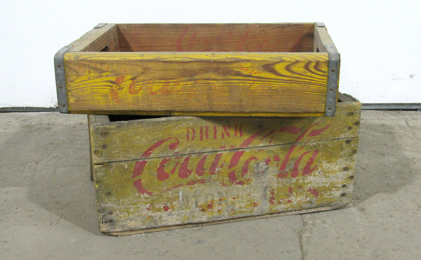 Two Coca Cola / Coke Bottle Advertising Crates: Two Coca Cola Bottle Crates. In-house shipping available. Dimensions of Largest: 8.5 x 18.5 x 11.5