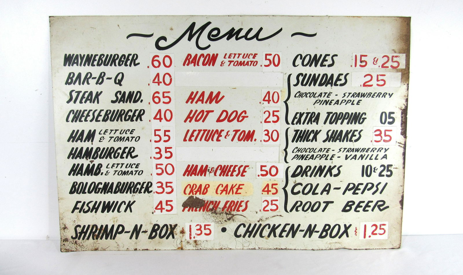 Vintage Metal Menu Board from Waynesboro, PA, Lot 1 (1 of 2)