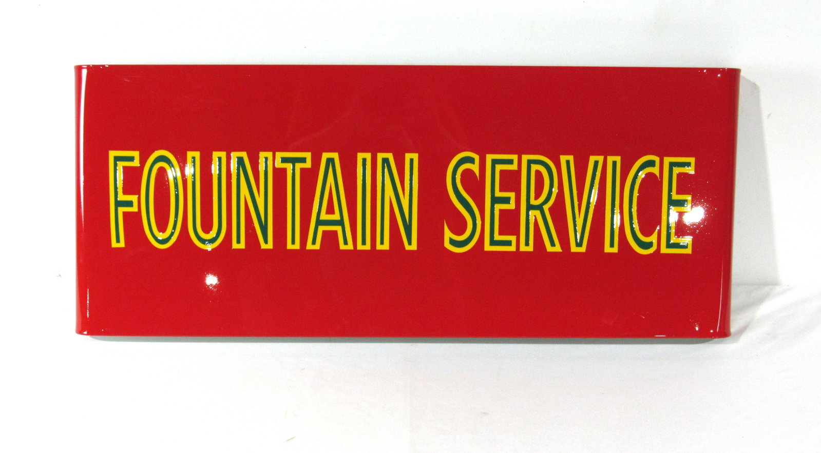 Fountain Service Curved Sled Sign: Fountain Service Curved Sled Sign. This item requires third party shipping or pickup arrangements to be made. Dimensions: 14 x 34.5 x 3