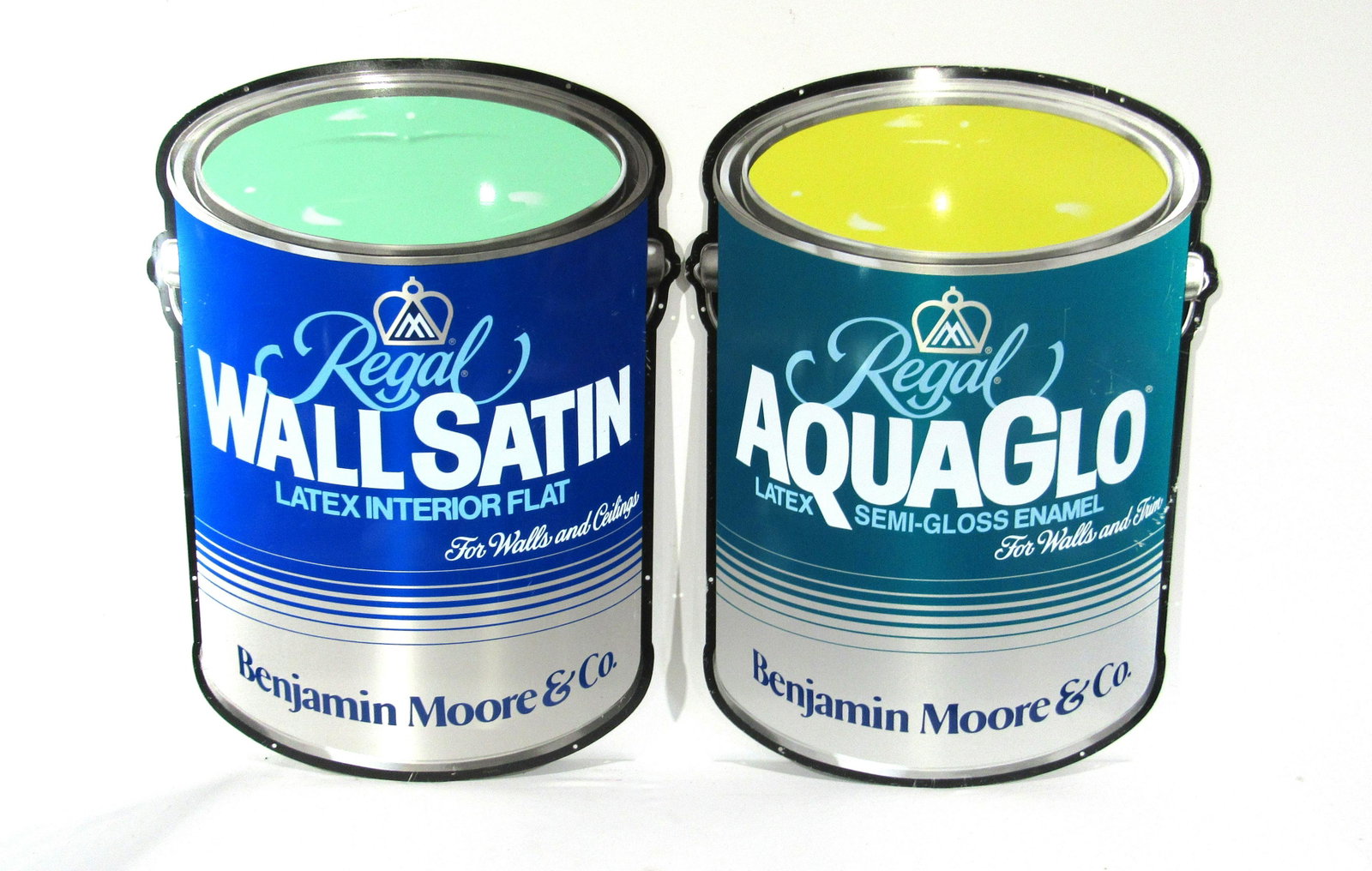 Benjamin Moore Paint Can Metal Advertising Signs: Benjamin Moore Paint Can Metal Advertising Signs. This item requires third party shipping or pickup arrangements to be made. Dimensions of one: 35 x 26