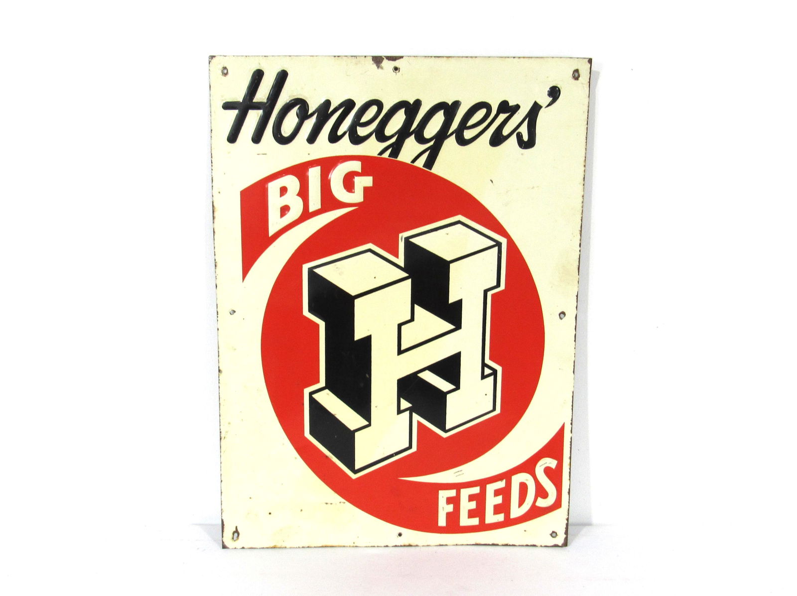 Embossed Honeggers' Big H Feeds Metal Advertising Sign (1 of 2)