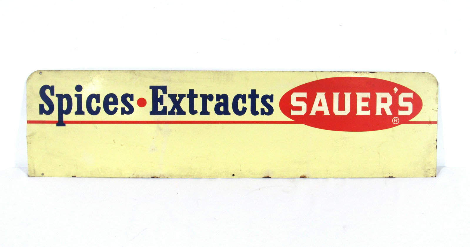 Sauer's Spices & Extract Metal Sign: Sauer's Spices & Extract Metal Sign. In-house shipping available. Dimensions: 9 x 35