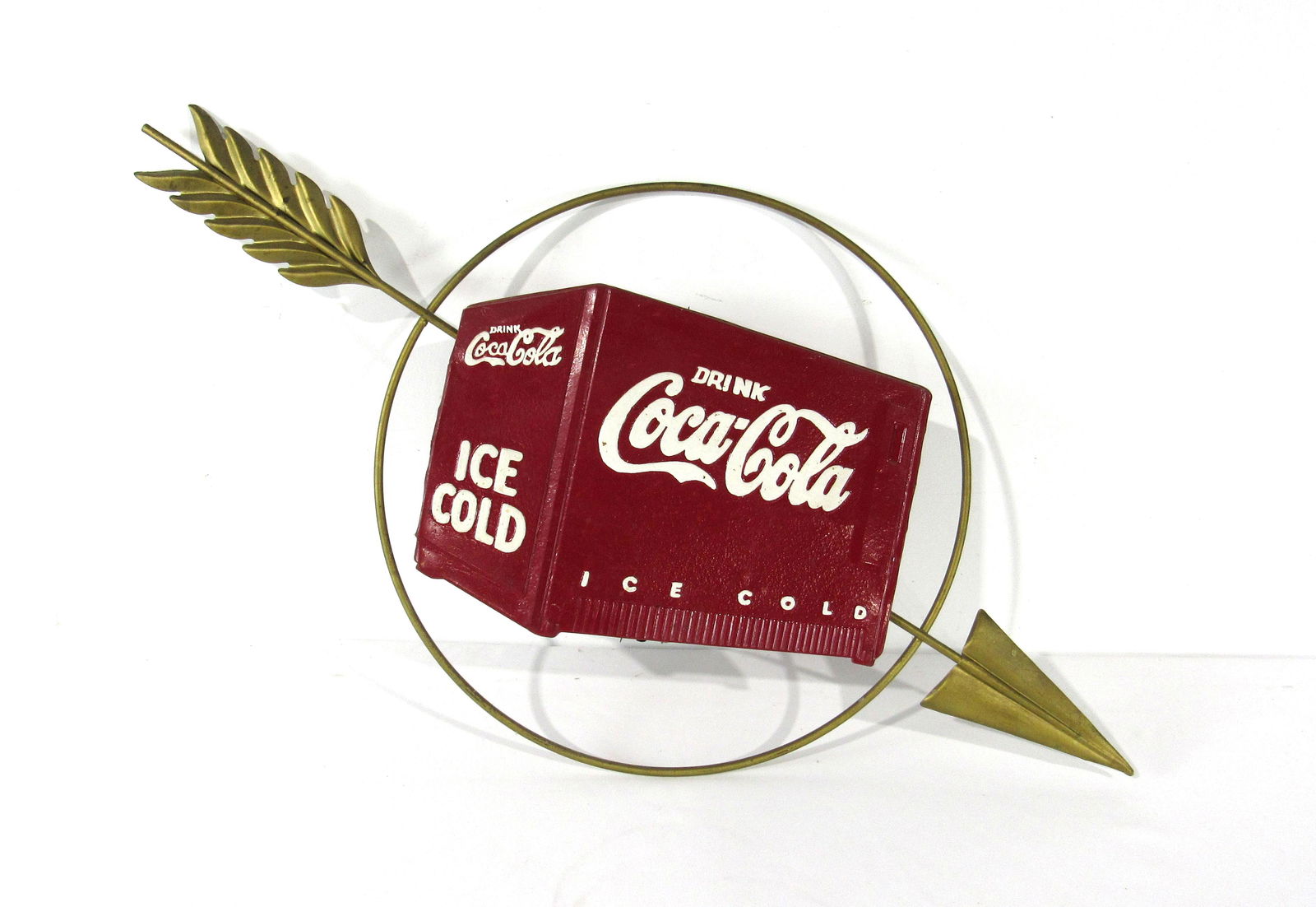 Coca Cola Arrow Sign with Embossed Metal Cooler (1 of 2)