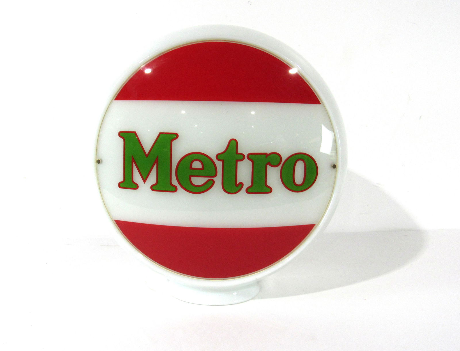 Metro Glass Gas Pump Globe: Metro Glass Gas Pump Globe. This item requires third party shipping or pickup arrangements to be made. Dimensions: 17 x 16 x 8