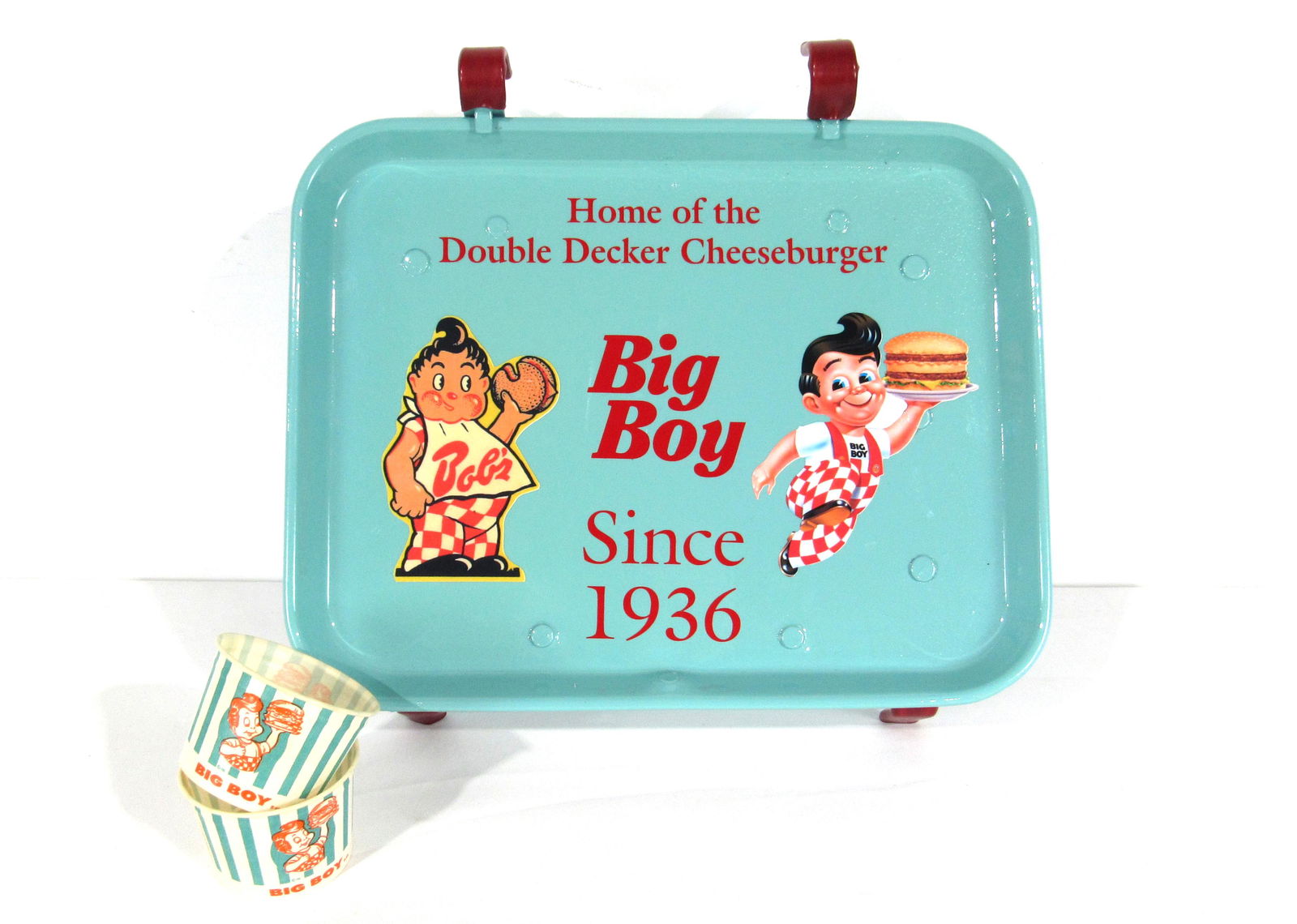Restored Bob's Big Boy Themed Drive-In Tray, with cups: Restored Bob's Big Boy Themed Drive-In Tray with original cups. In-house shipping available. Dimensions: 14 x 14 x 4
