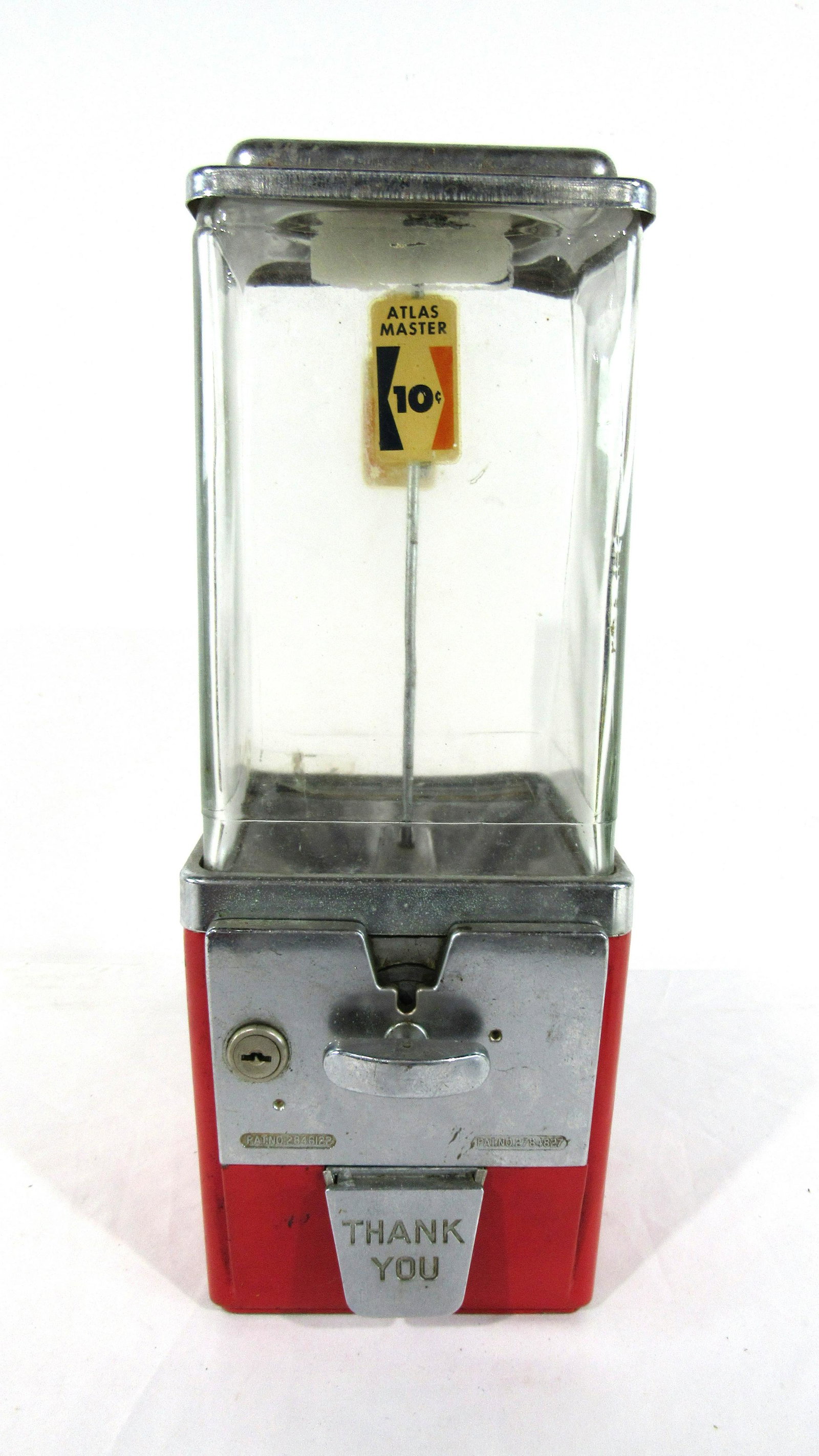 Atlas Master Glass Globe Coin Operated Gumball Vendor: Atlas Master Glass Globe Coin Operated Gumball Vendor, no key. This item requires third party shipping or pickup arrangements to be made. Dimensions: 19 x 7 x 8