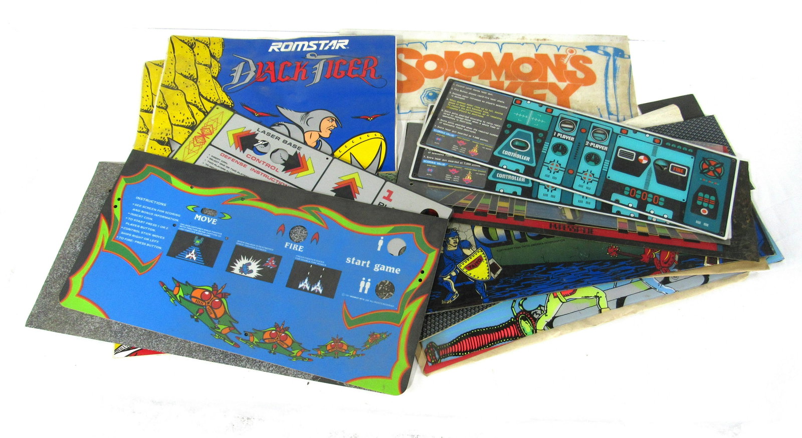 Large Lot of Headers, Side Art & Control Panel Decals: Large Lot of Headers, Side Art, Control Panel Decals including Galaga and Frogger. Varying conditions. In-house shipping available.