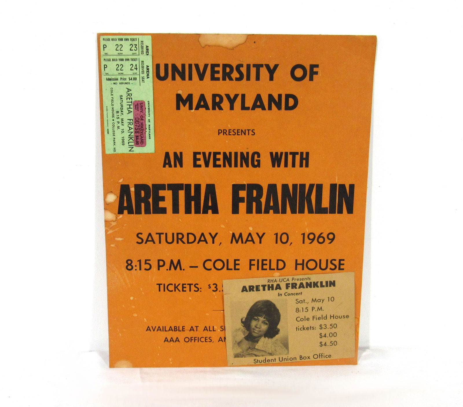 Original 1969 Aretha Franklin Concert Flyer w/ Tickets (1 of 2)