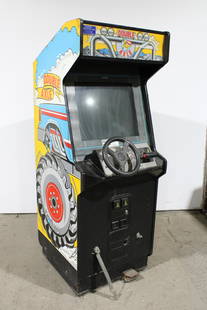 Taito Double Axle Arcade Game: Taito Double Axle Arcade Game. Not working, no upper back door. This item requires third party shipping or pickup arrangements to be made. Dimensions: 73 x 28 x 36