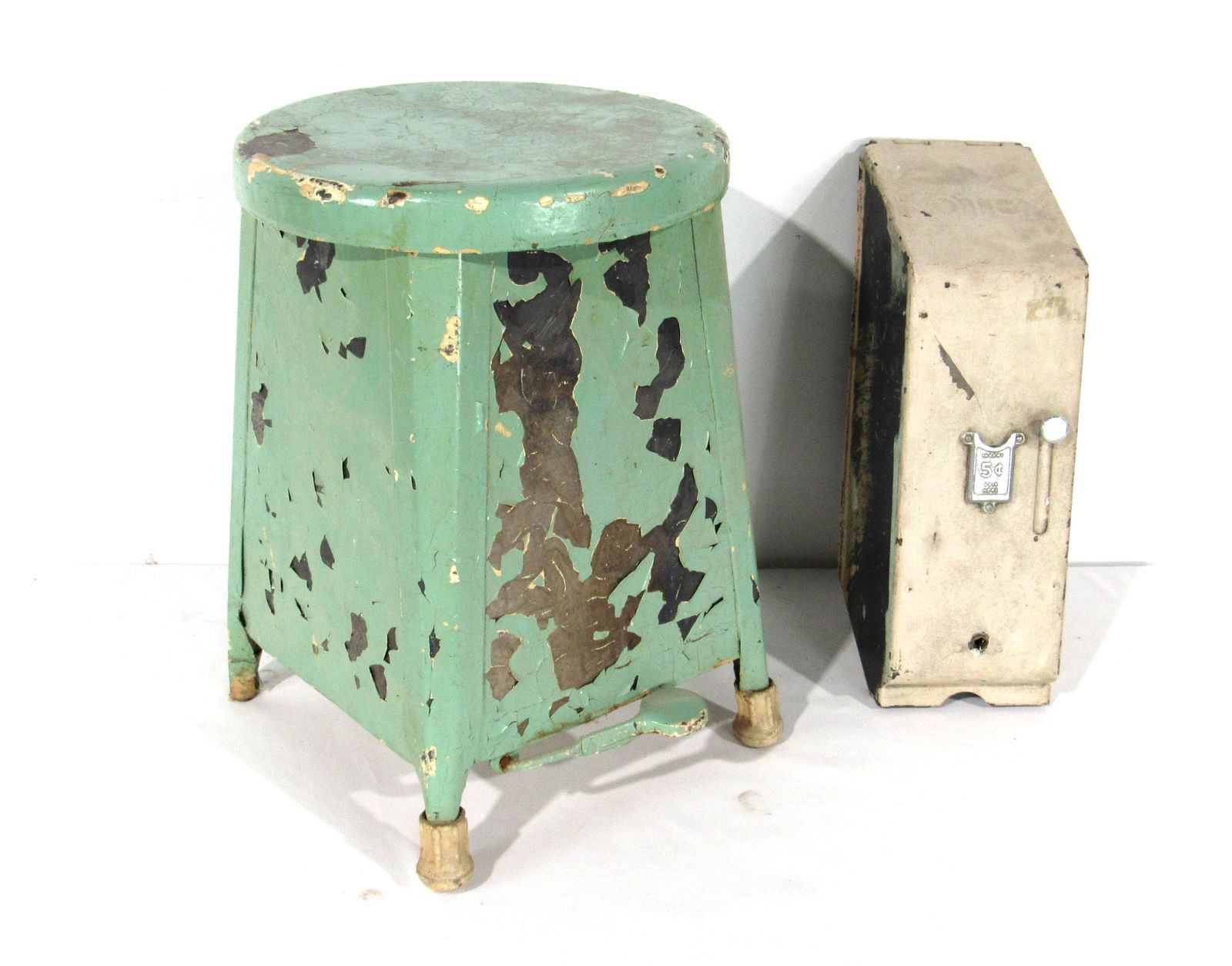 Vintage Metal Trashcan Stool and 5 Cent Kotex Vendor (1 of 2)
