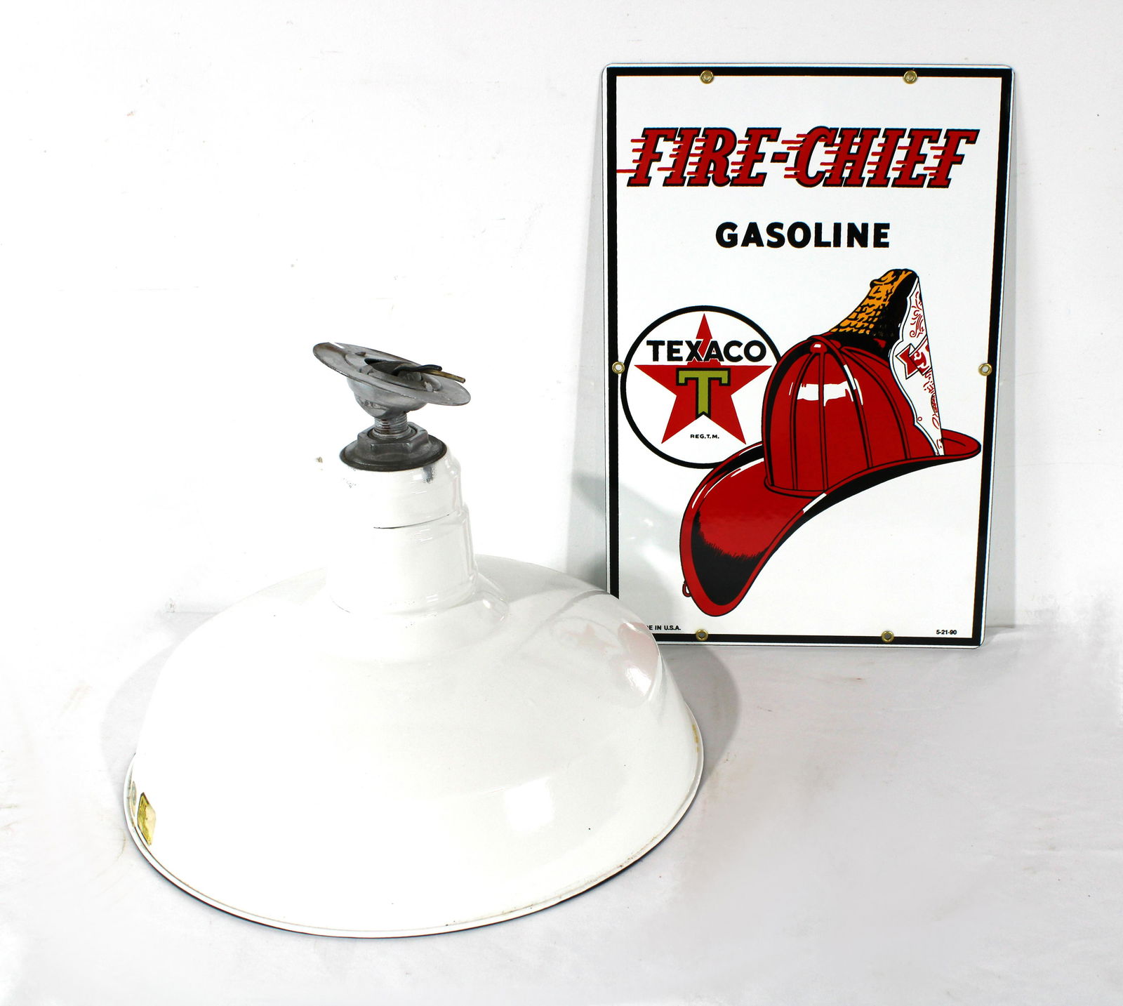 Enamel Station Light and Texaco Fire Chief Sign (1 of 2)