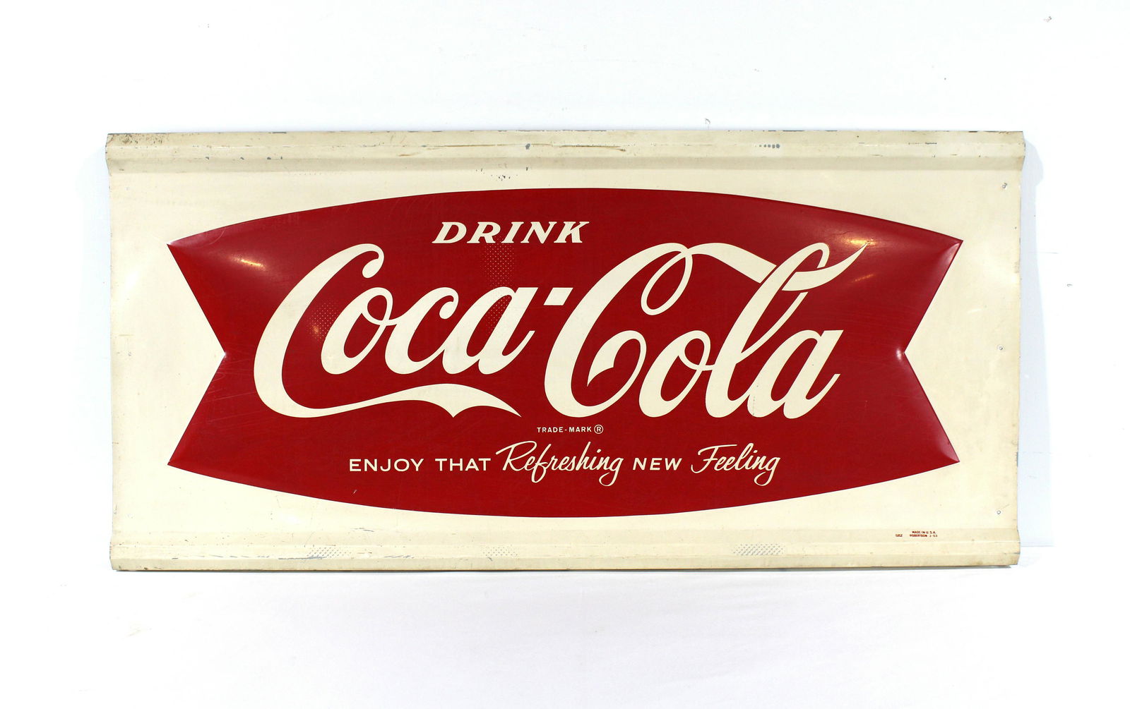 1960s Coca Cola Fishtail Tin Sign by Robertson (1 of 3)