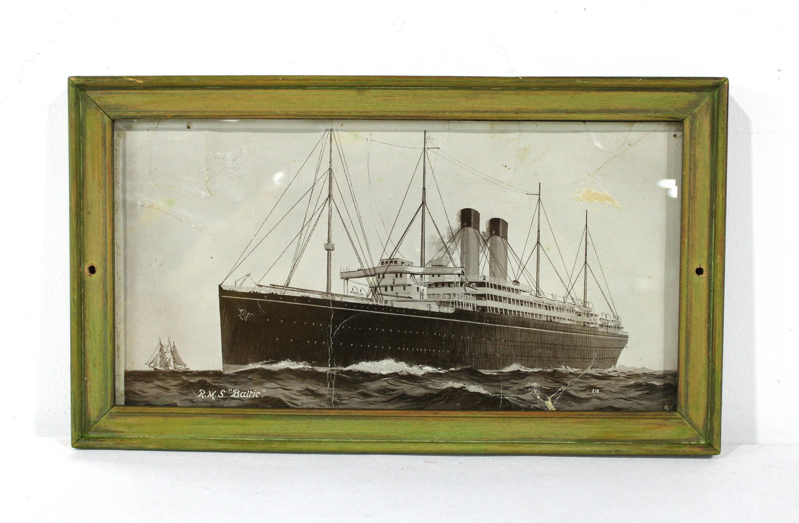 RMS Baltic Ship Photo in Frame: RMS Baltic Ship Photo in Frame, 1918 voyage. In-house shipping available. Dimensions: 6.5 x 11.