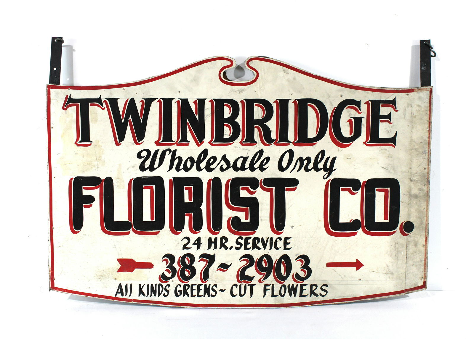 Twinbridge Florist DS Masonite Hang Sign: Twinbridge Florist DS Masonite Hang Sign. This item requires third party shipping or pickup arrangements to be made. Dimensions: 24 x 36 x 2