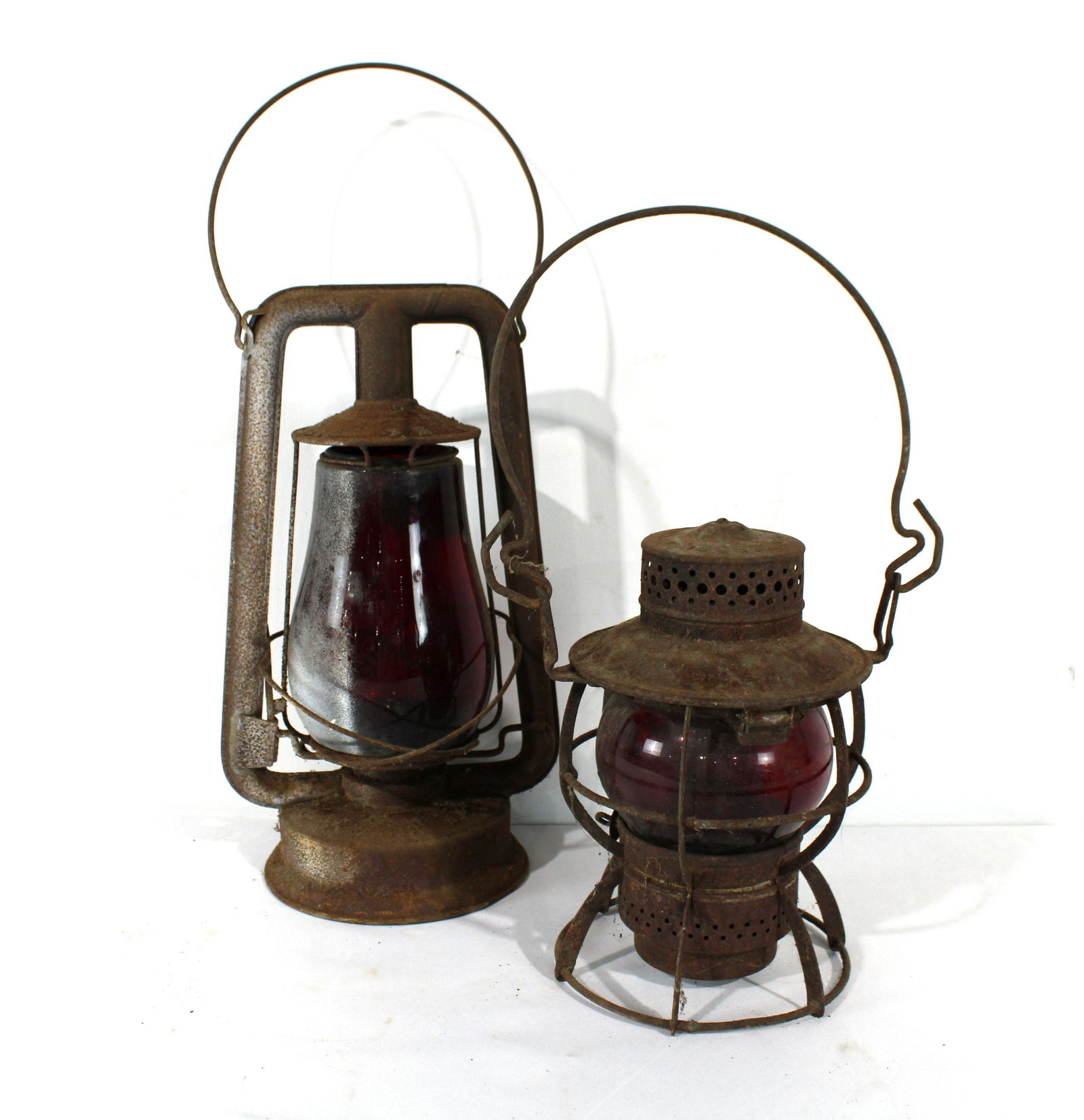 Pair of Early Ruby Glass Railroad Lanterns (1 of 2)