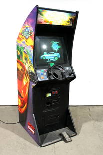 Midway Cruisin' World Stand Up Racing Arcade Game: Midway Cruisin' World Stand Up Racing Arcade Game, working. This item requires third party shipping or pickup arrangements to be made. Dimensions: 78 x 27 x 40