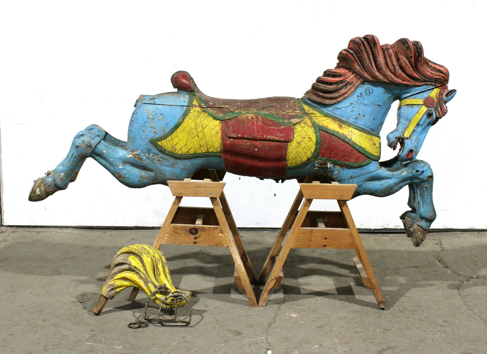 Early Painted Blue Wooden Carousel Horse (1 of 12)