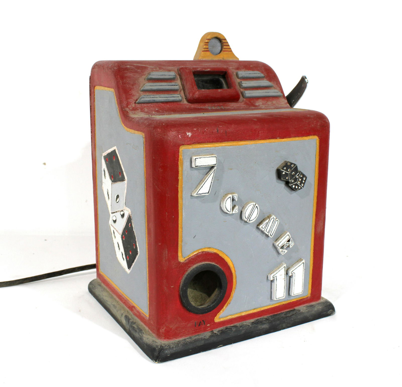 Wooden Slot Machine "7 Come 11": Wooden Slot Machine "7 Come 11", Homemade. Not working. In-house shipping available. Dimensions: 15 x 11 x 9.5