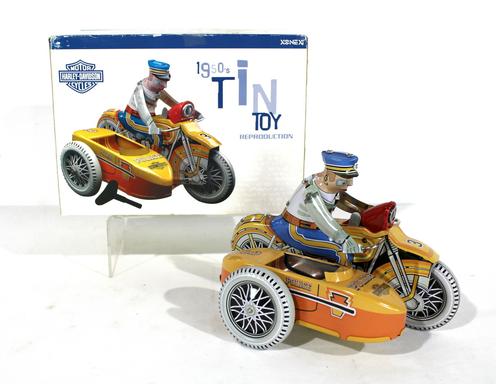 Harley Davidson Police Side Car Wind-Up Tin Toy, Repro (1 of 3)