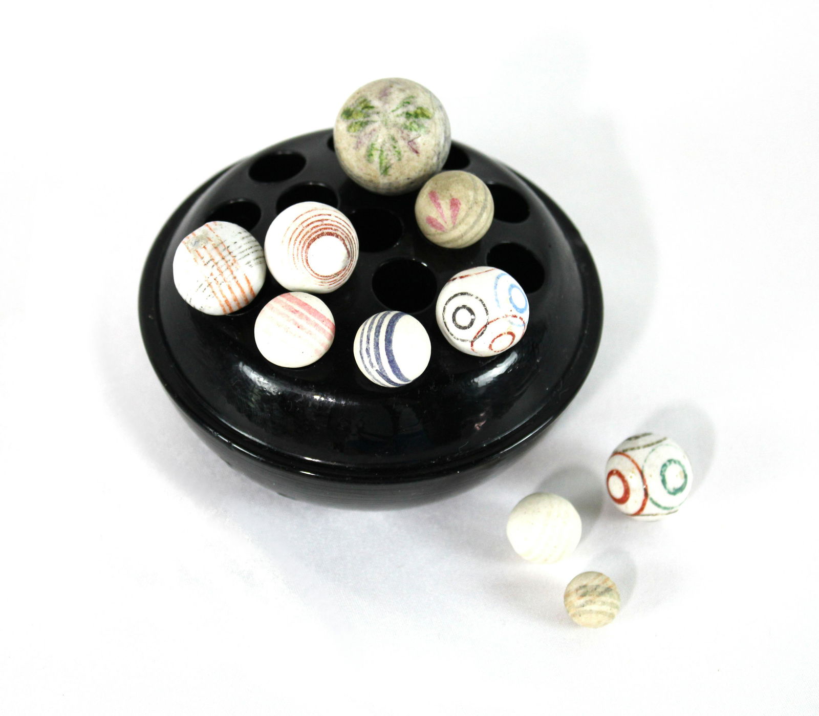 Glazed & Unglazed China Marbles with Black Glass Frog (1 of 2)