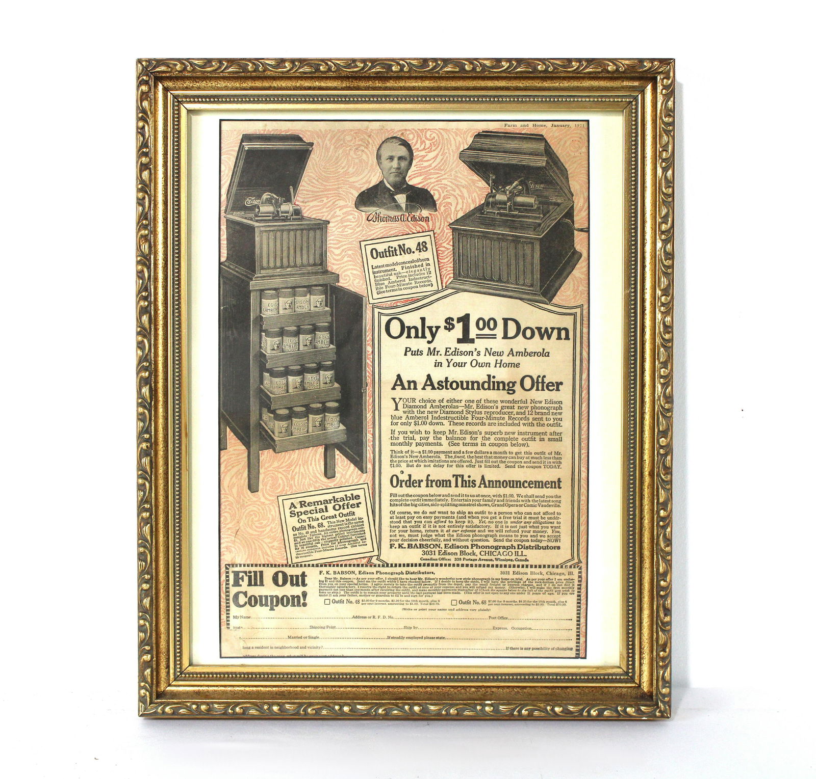 Edison Phonographs Framed Advertisement, 1921 (1 of 3)
