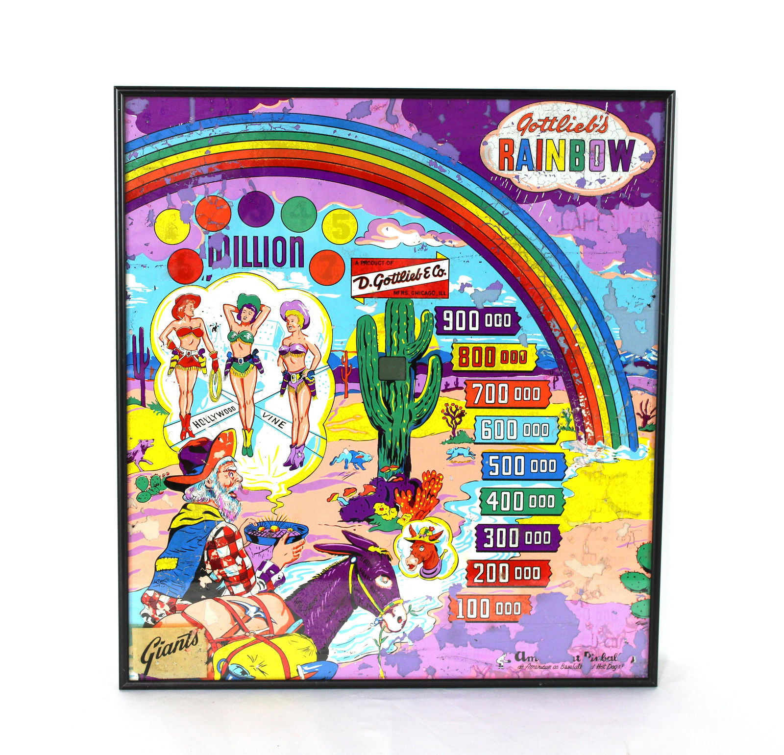Gottlieb Woodrail Pinball Rainbow Backglass, Framed (1 of 1)
