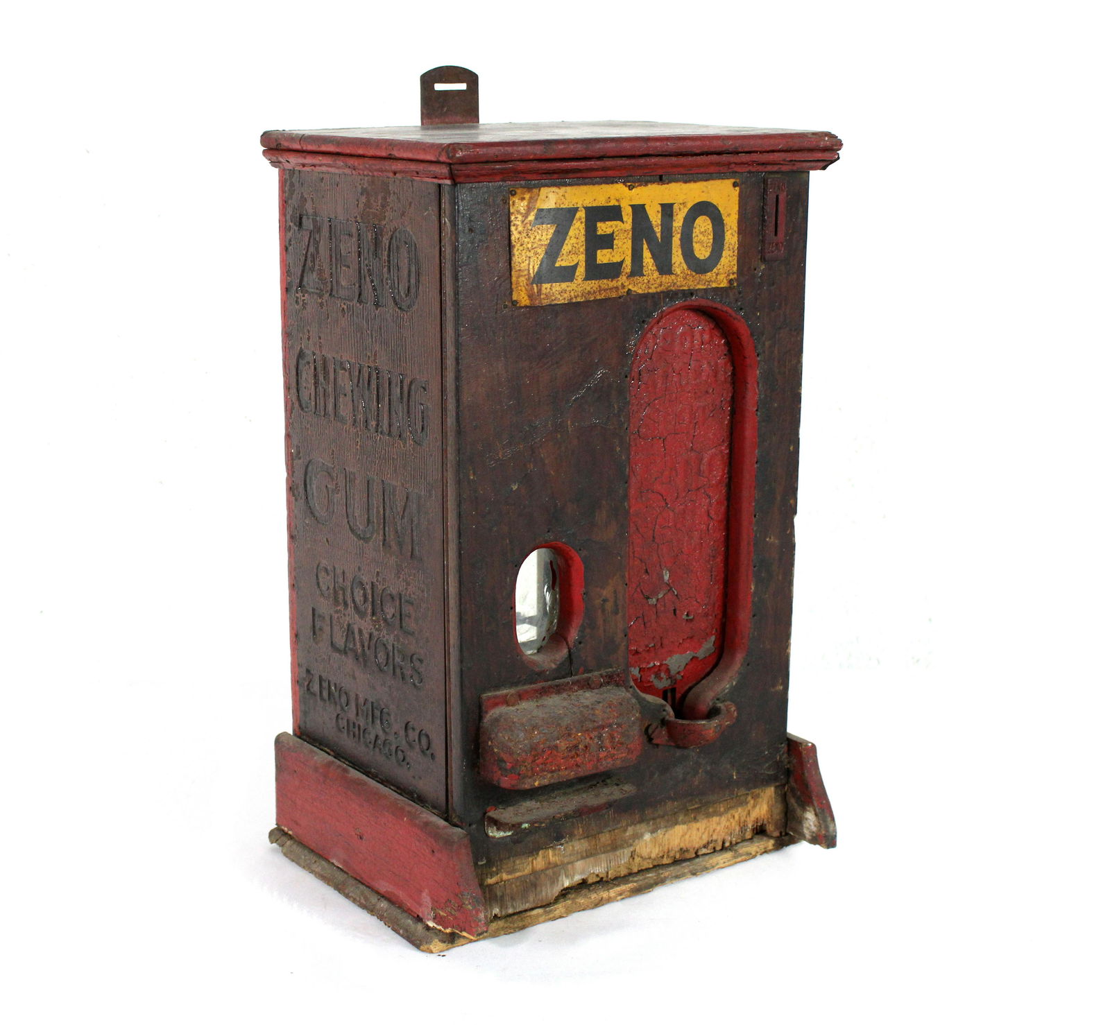 Early Wooden Zeno Chewing Gum Vendor, 1890s: Early Wooden Zeno Chewing Gum Vendor, 1890s. In-house shipping available. Dimensions: 16.5 x 11 x 9