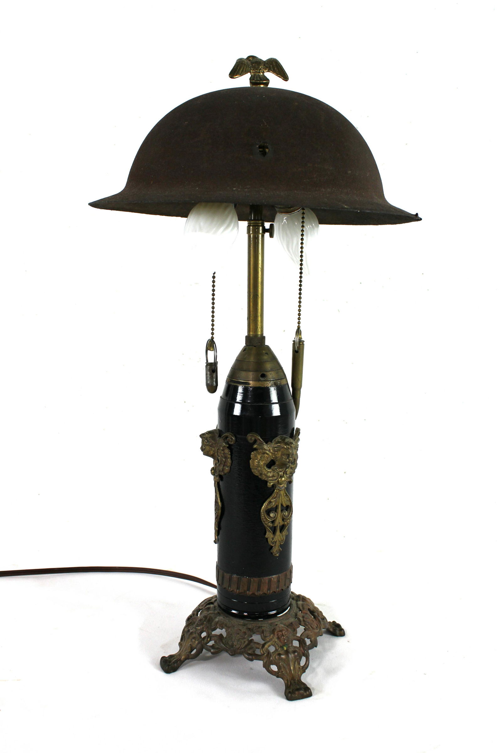 Trench Art Lamp with Doughboy Hat Shade (1 of 4)