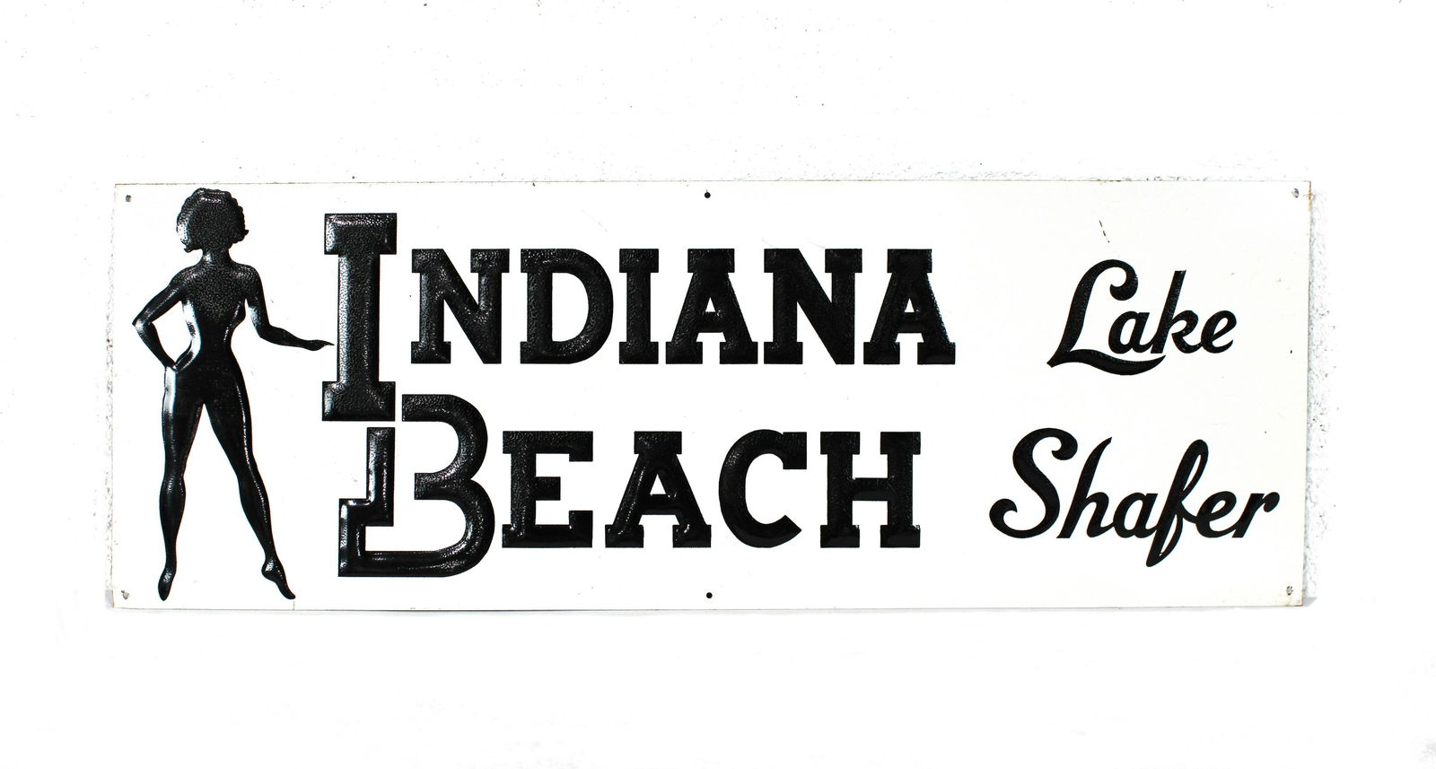 Indiana Beach, Lake Shafer Embossed Sign (1 of 2)